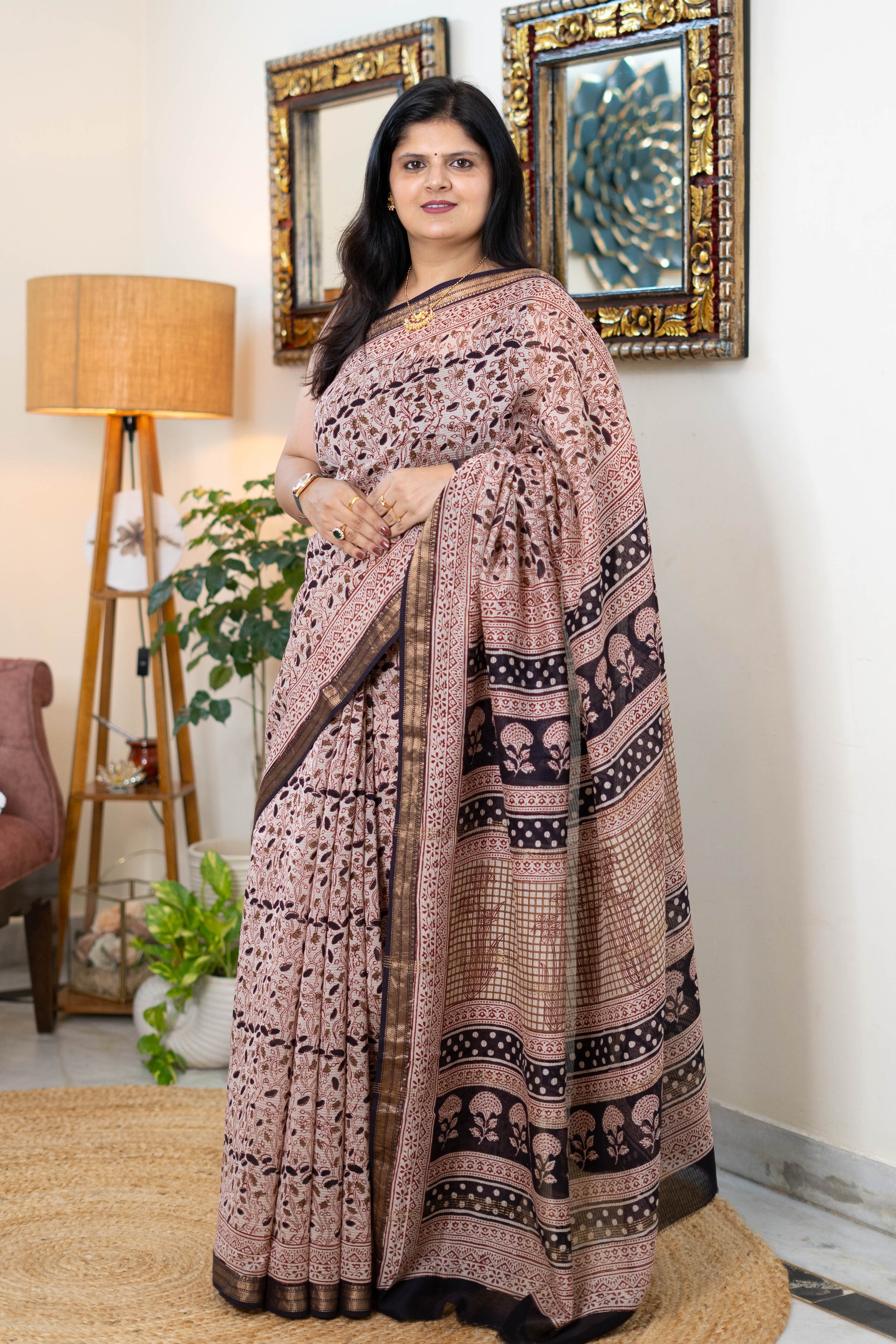 Handcrafted Bagh Print Maheshwari Silk Saree