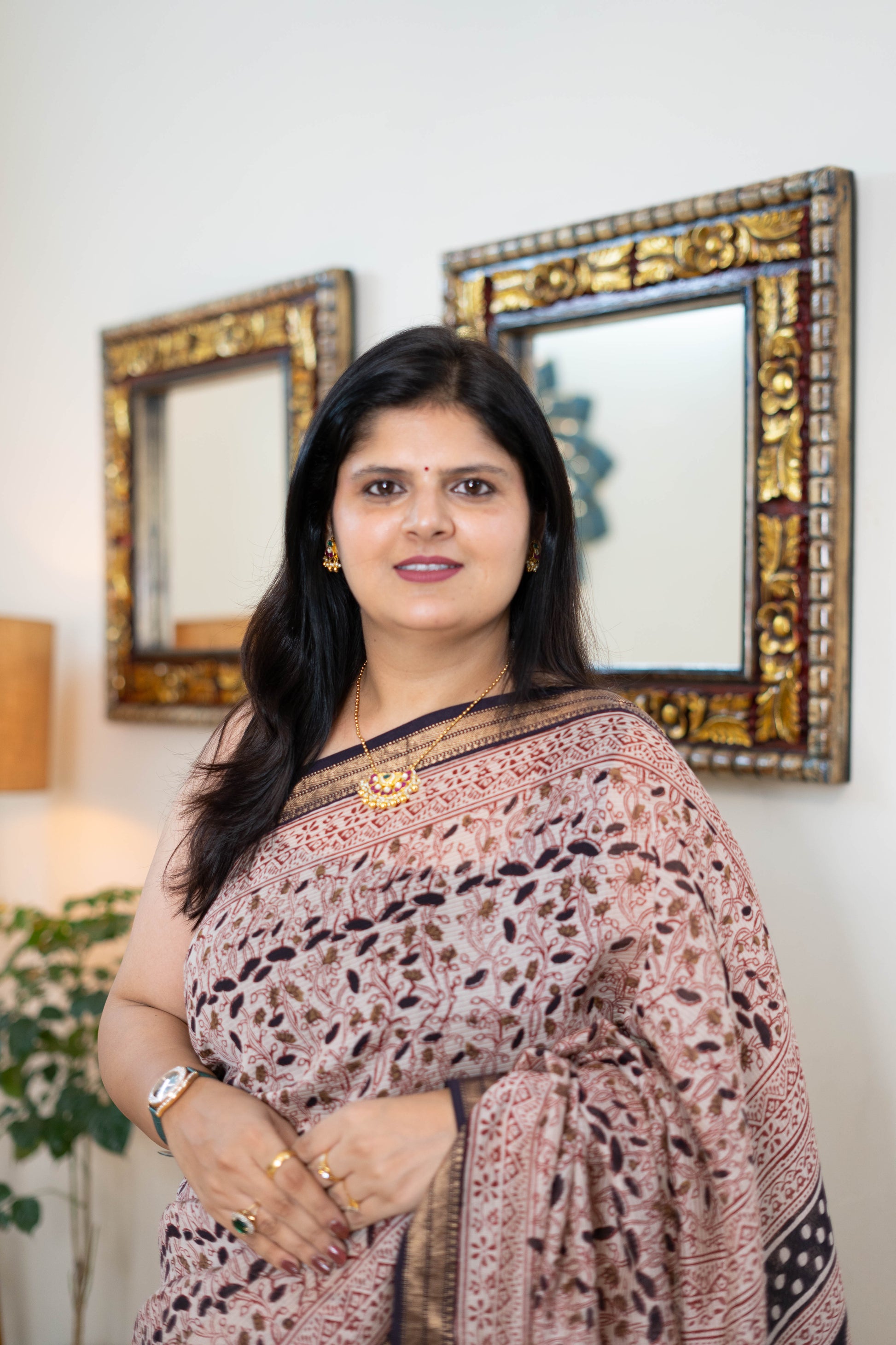 Handcrafted Bagh Print Maheshwari Silk Saree
