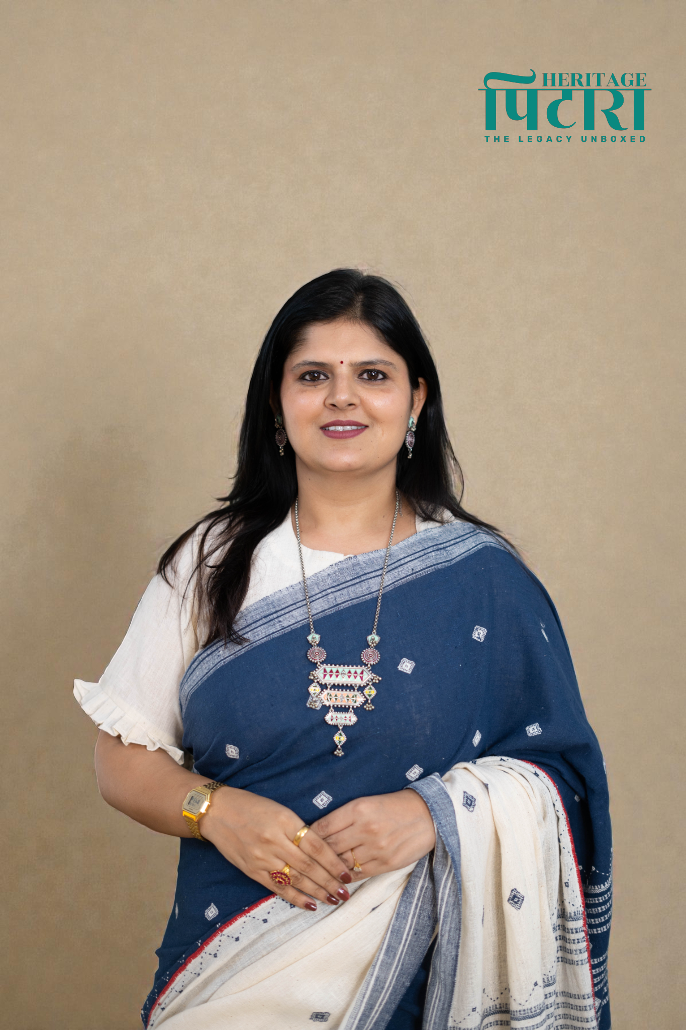 Handwoven Blue and White Kala Cotton Saree with Woven Motifs