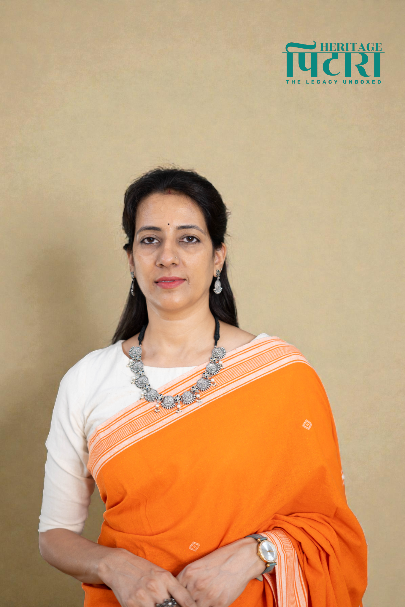 Handwoven Orange Kala Cotton Saree with White Borders