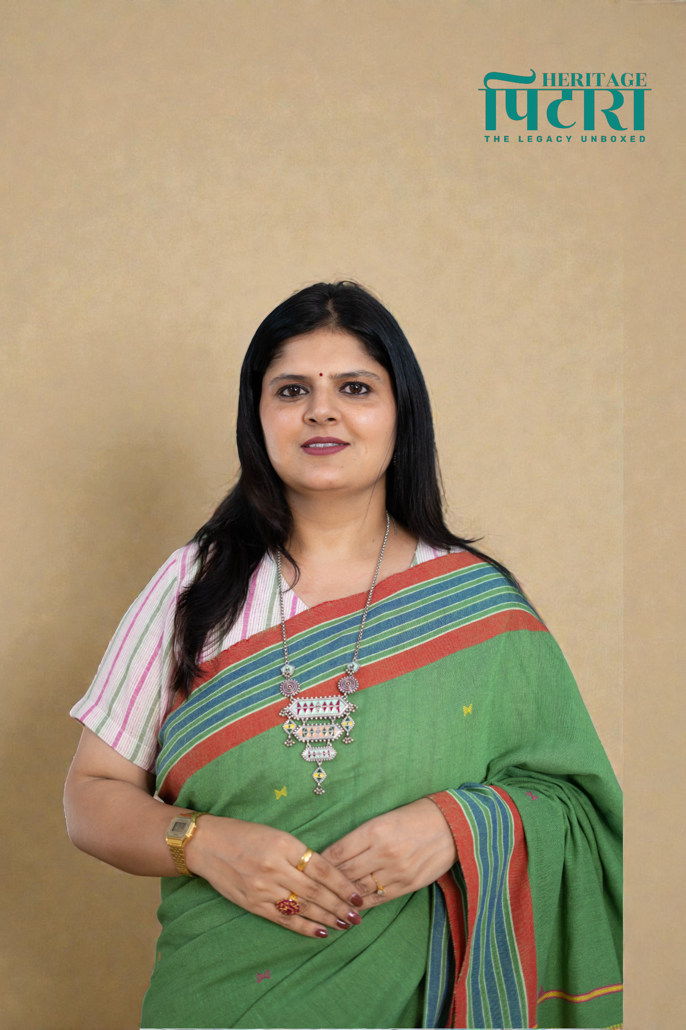 Handwoven Green Kala Cotton Saree with Striped Pallu