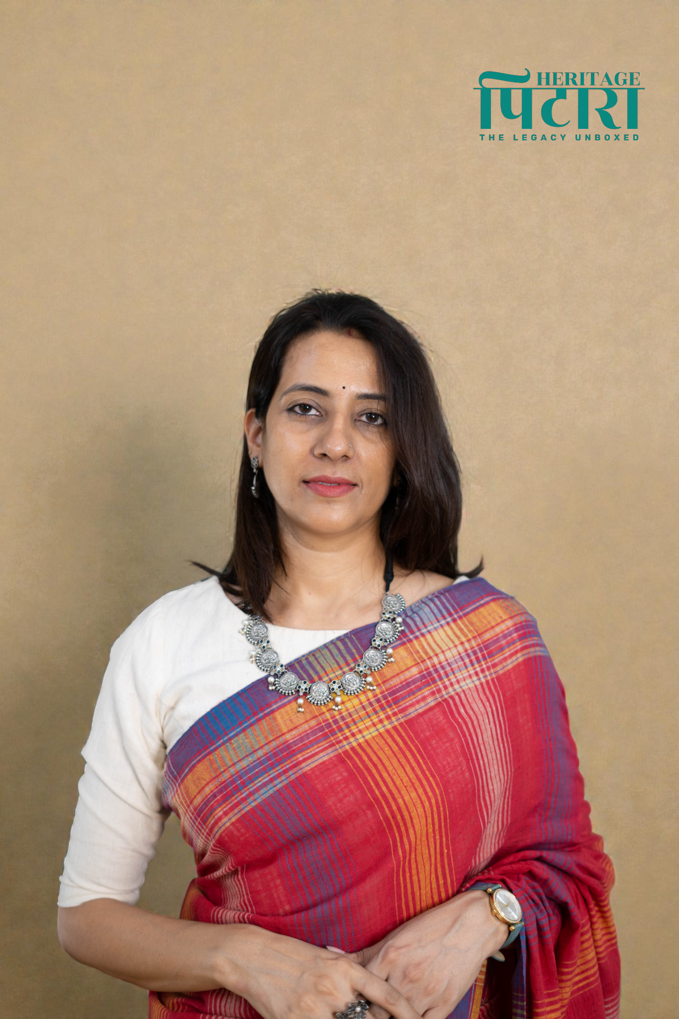 Handwoven Kala Cotton Saree – Red with Multicolor Checks