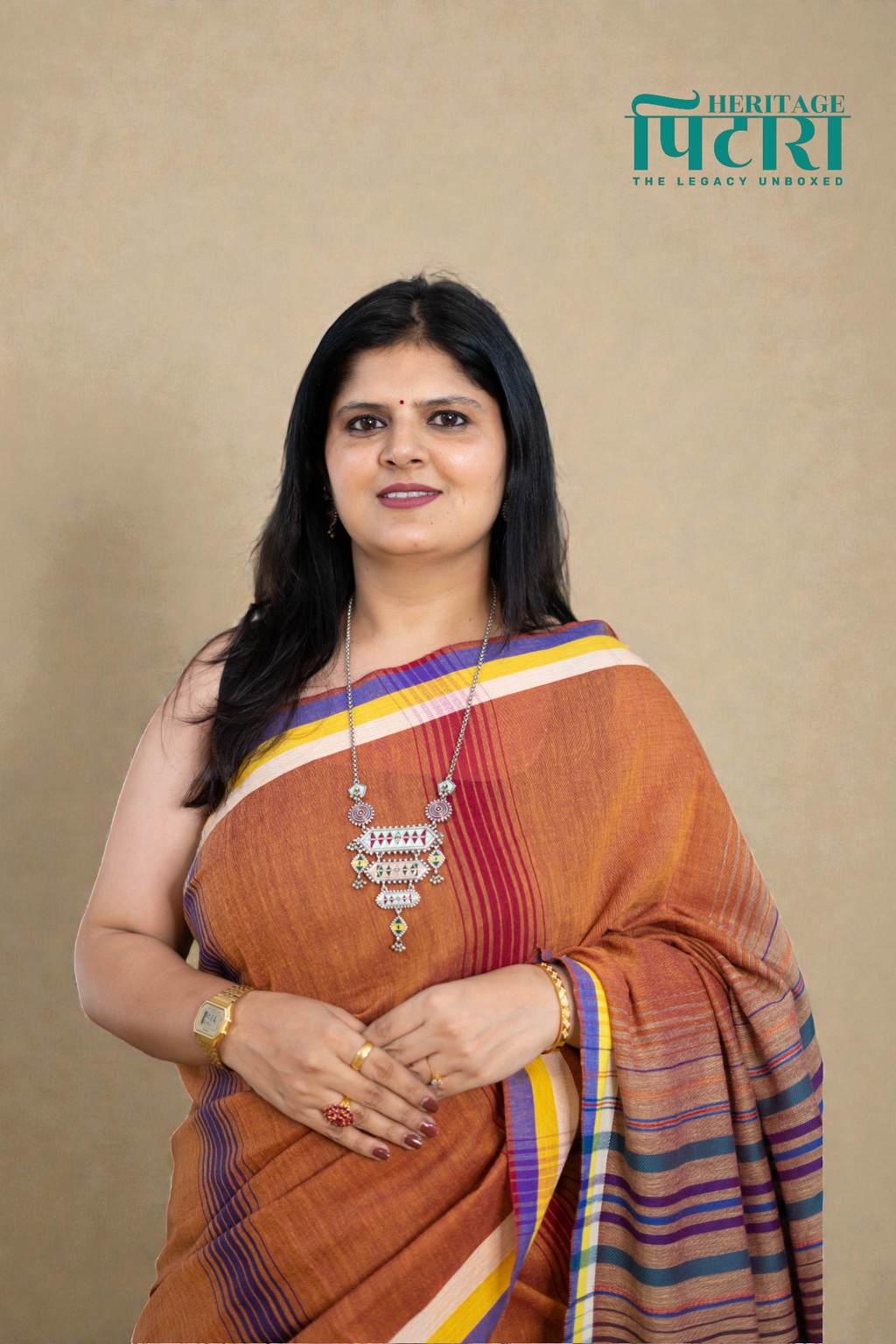 Handwoven Kala Cotton Saree in Rustic Brown