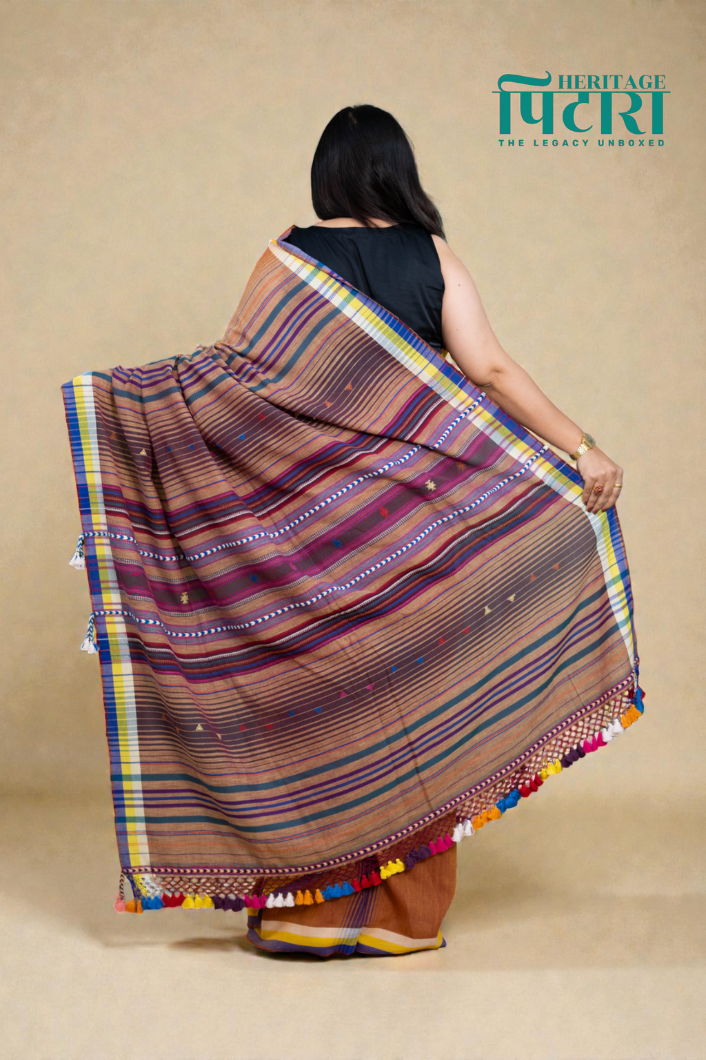 Handwoven Kala Cotton Saree in Rustic Brown