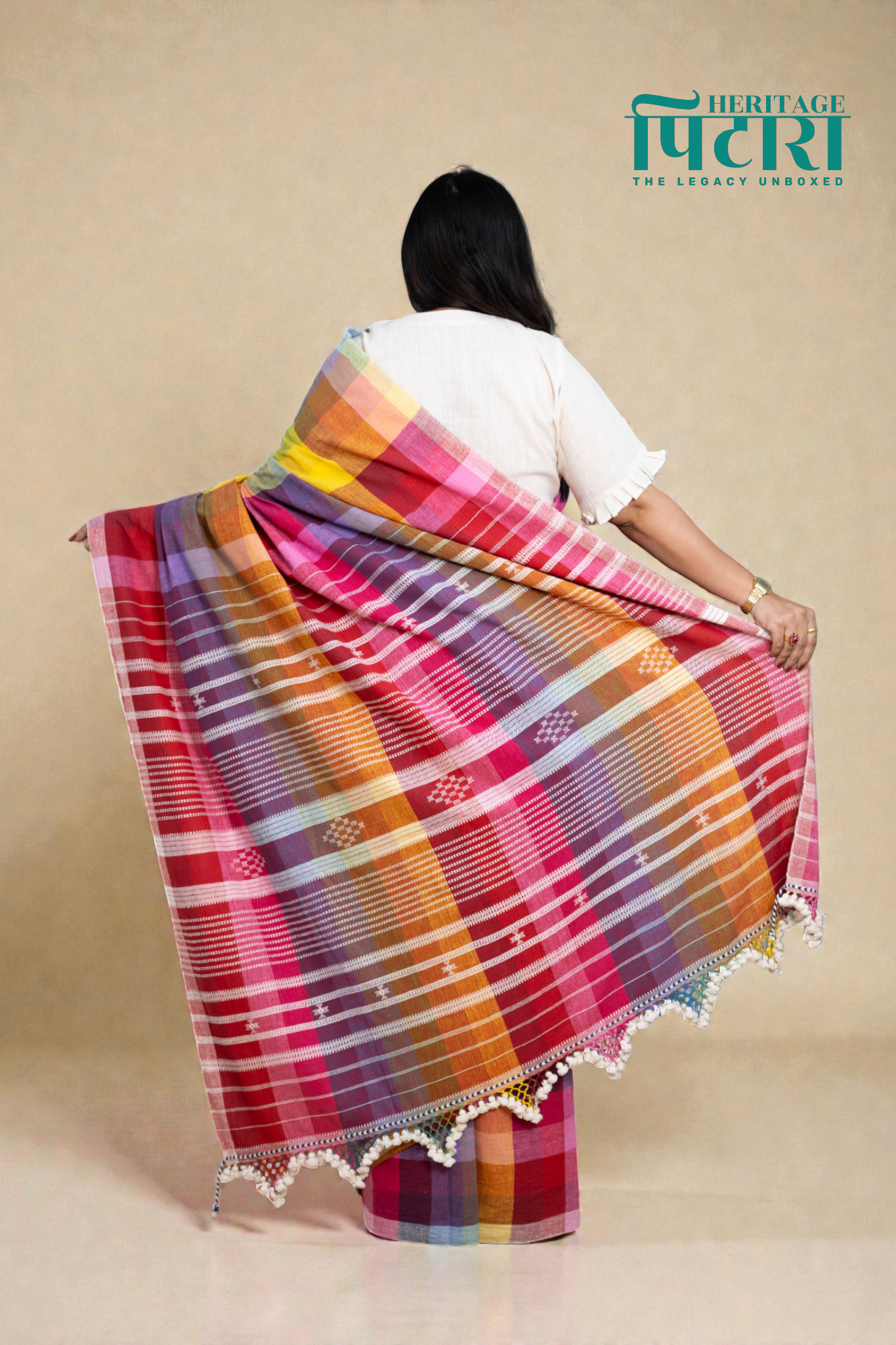 Handwoven Multicolor Checkered Kala Cotton Saree