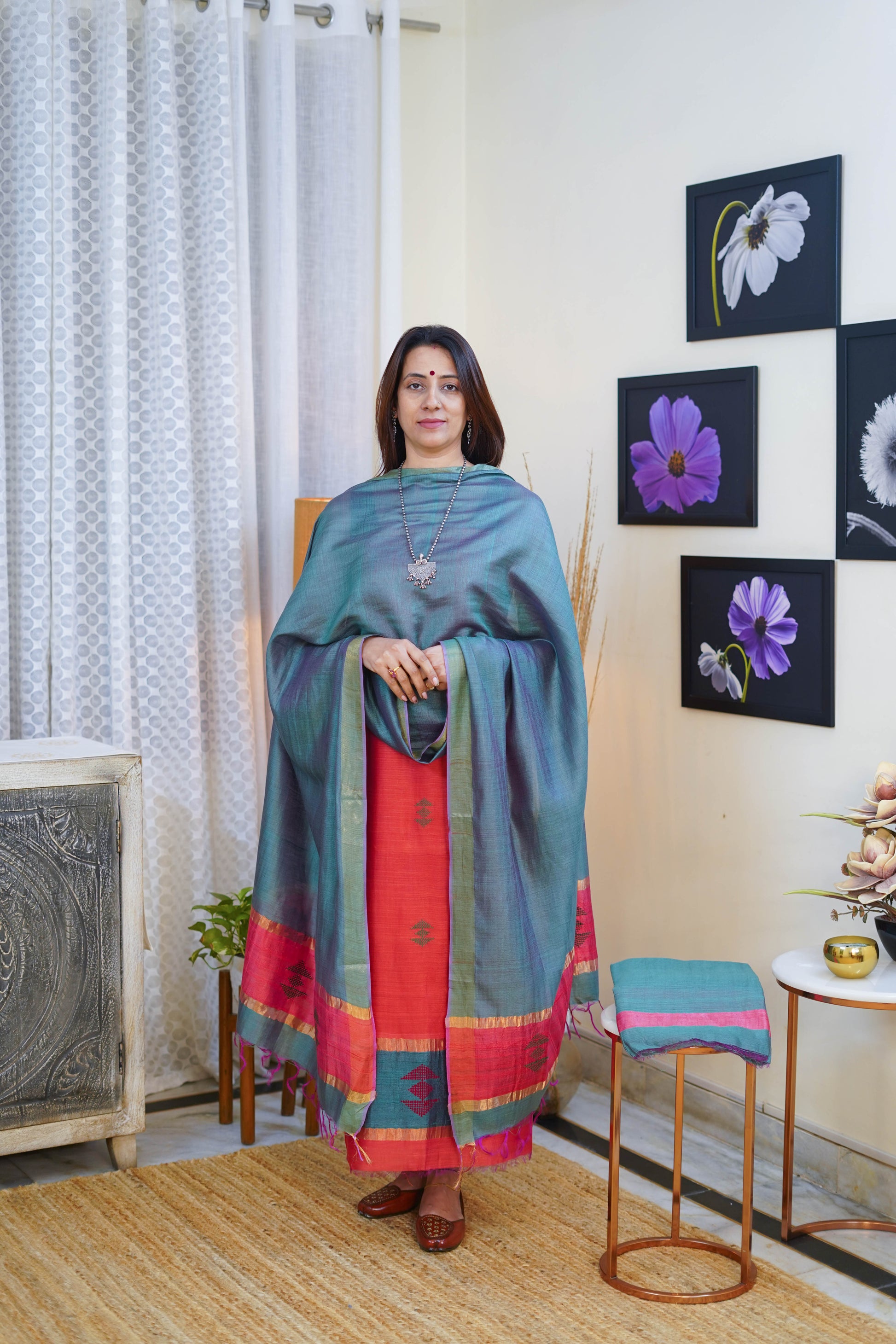 Heritage Pitara Teal and Red Ethnic Suit