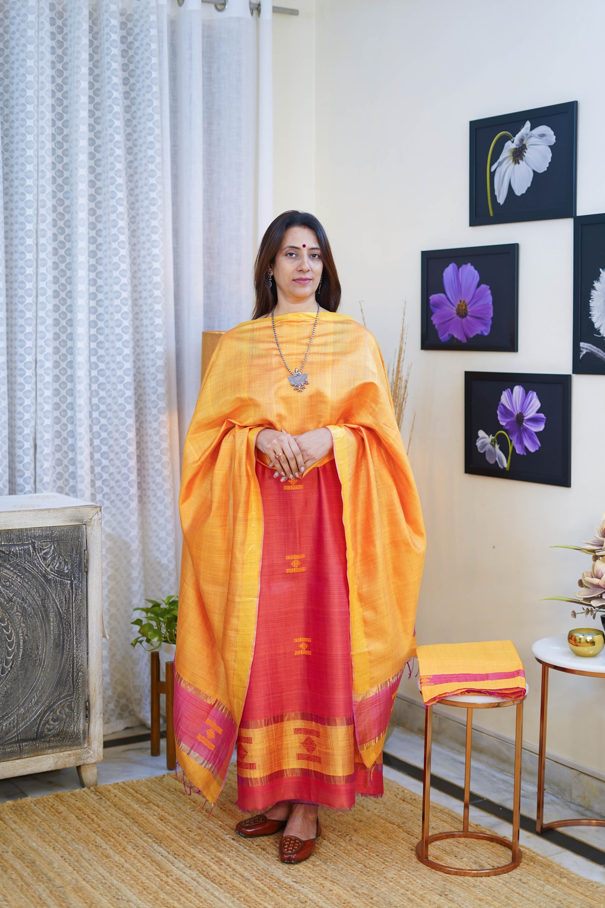 Heritage Pitara Orange and Red Ethnic Suit