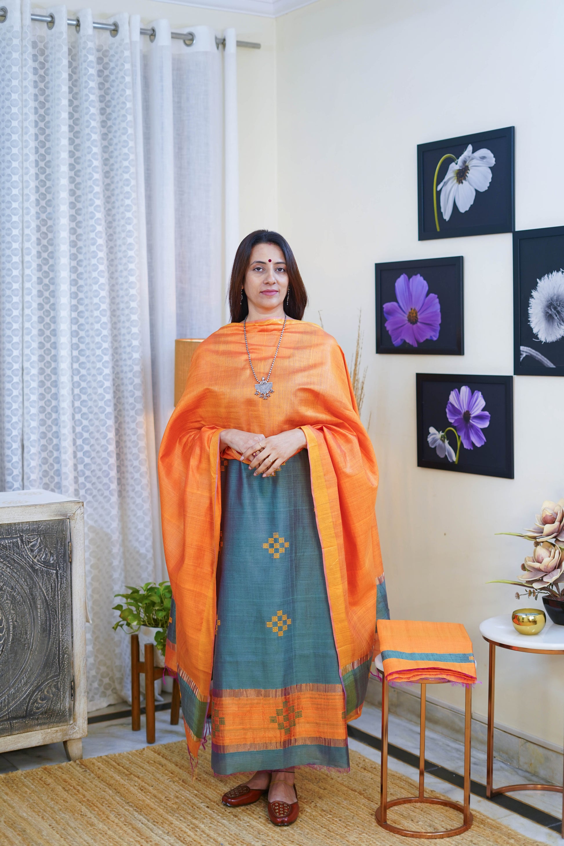 Heritage Pitara Orange and Teal Ethnic Suit