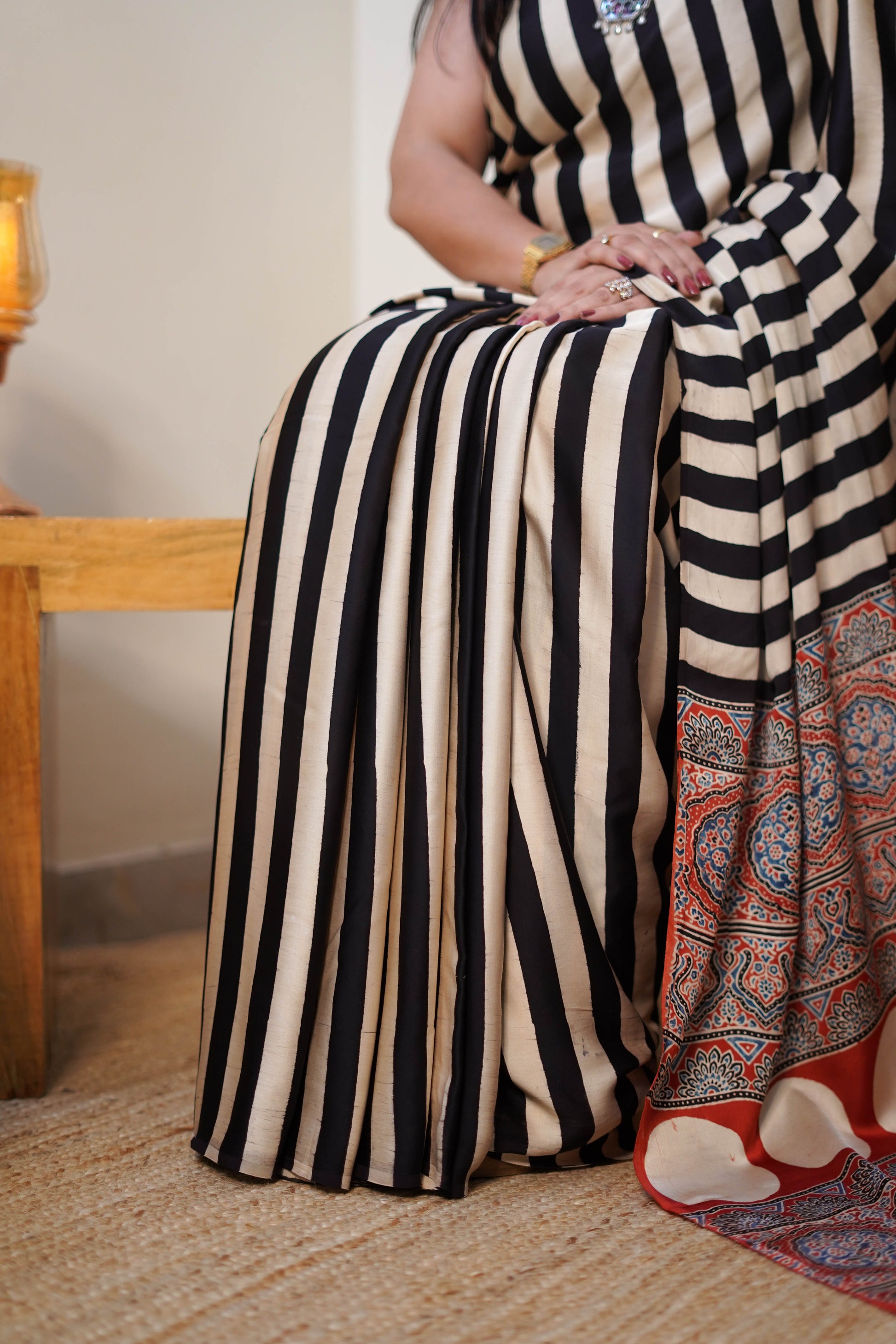 Black with Rust, Beige & Muted Red Printed Motifs