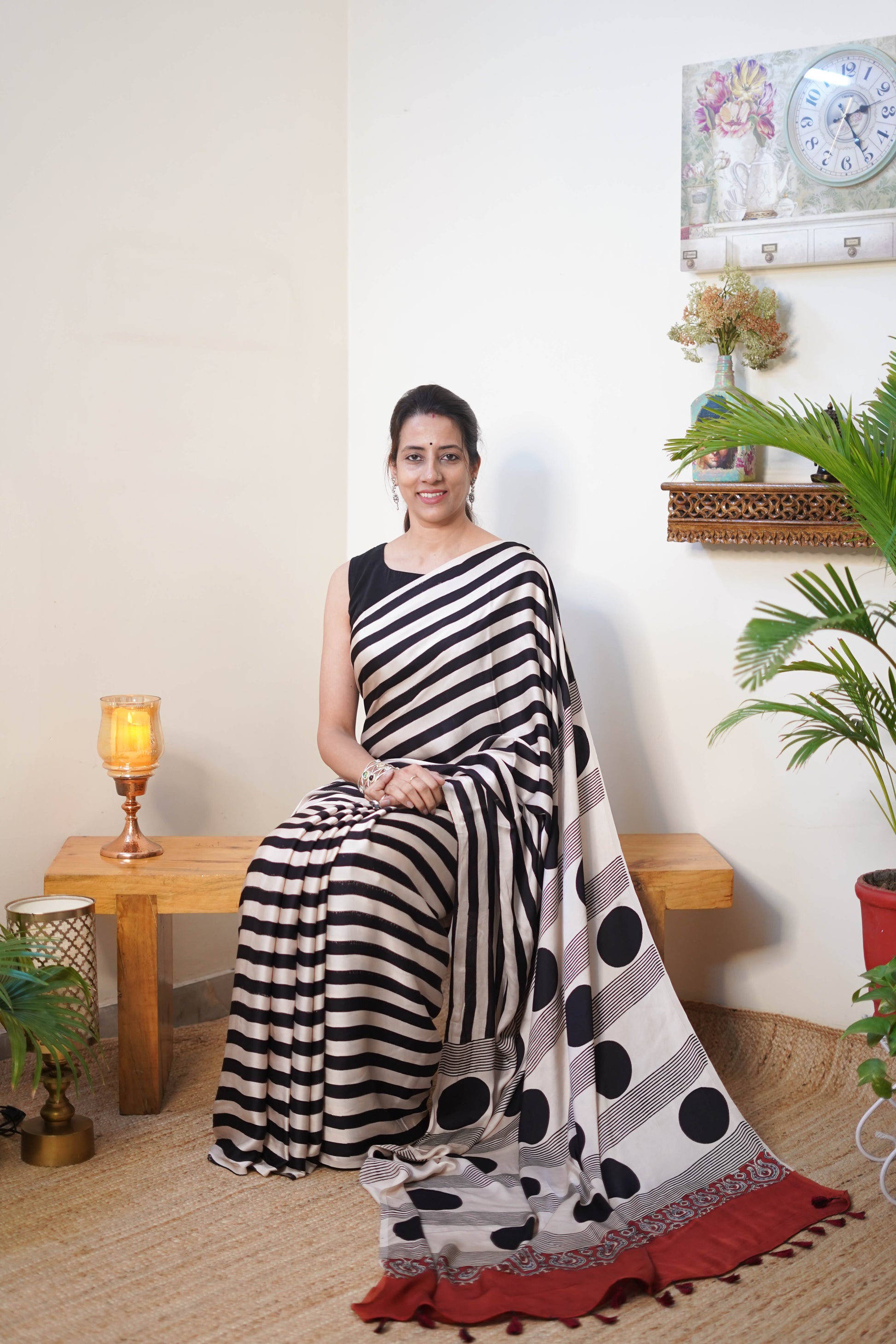 Bold Stripes Ajrakh Saree