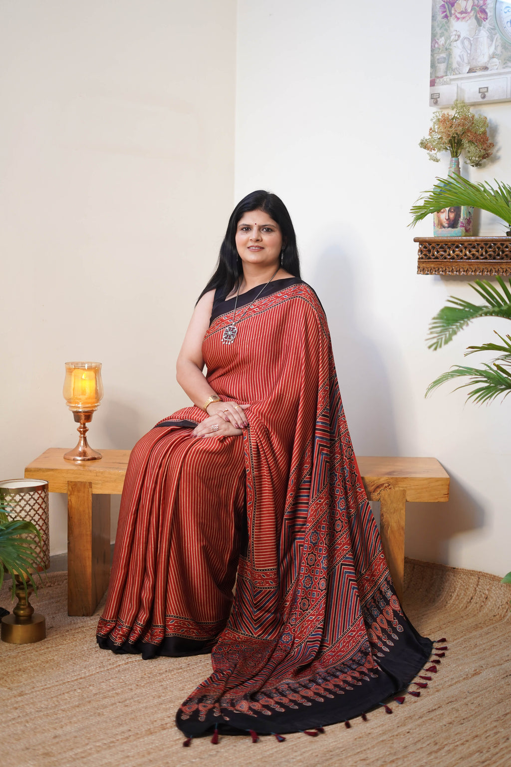 Rust Stripes Modal Saree
