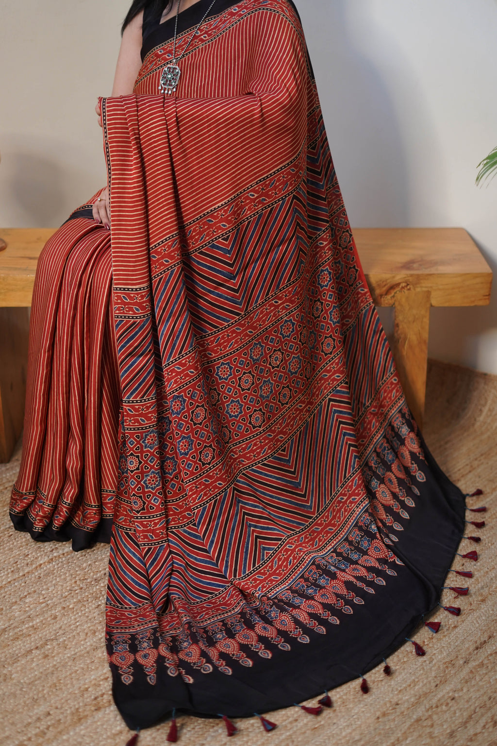 Rust Stripes Modal Saree