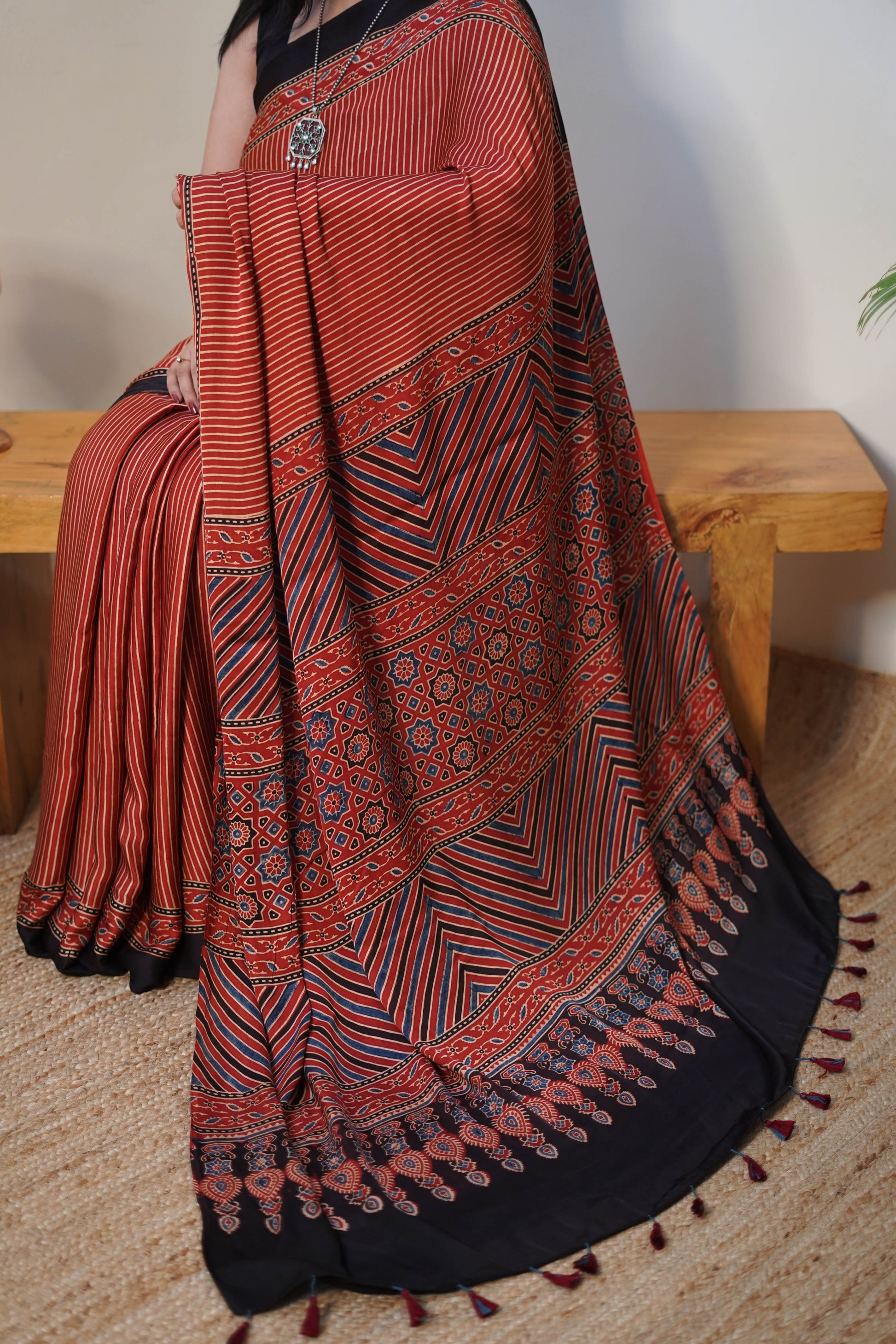 Rust Stripes Modal Saree