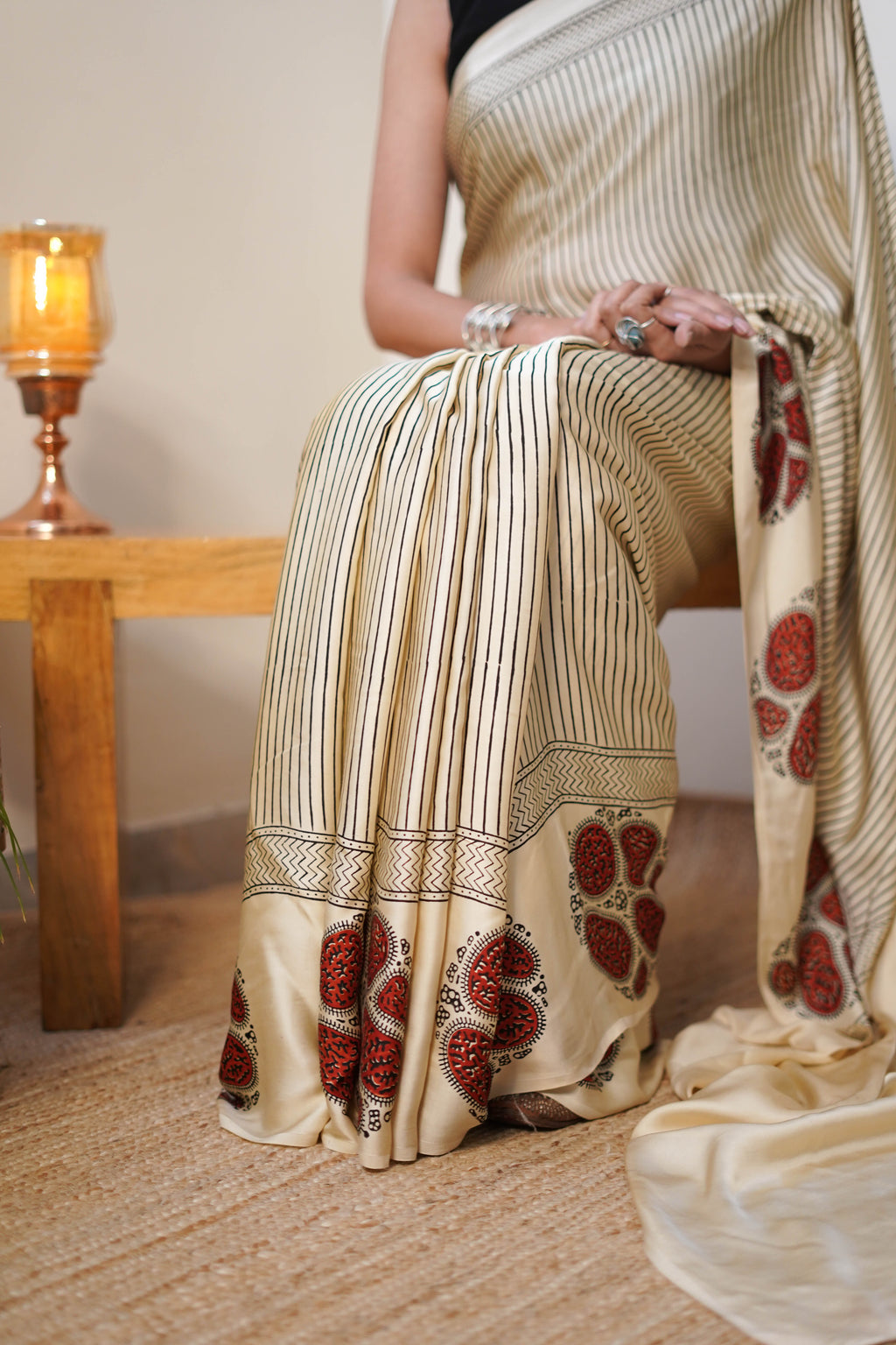Ivory Striped Modal Saree