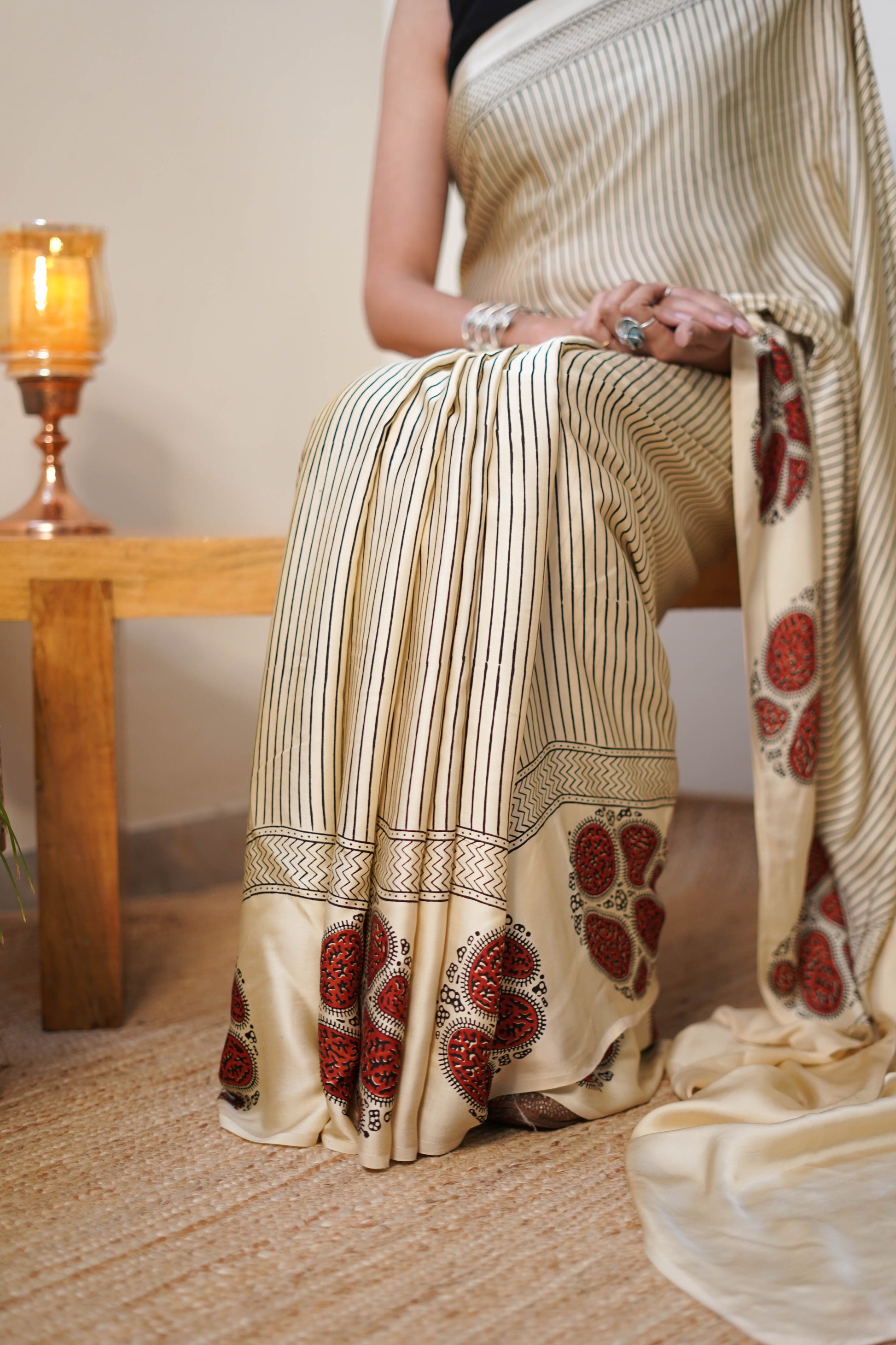Ivory Striped Modal Saree