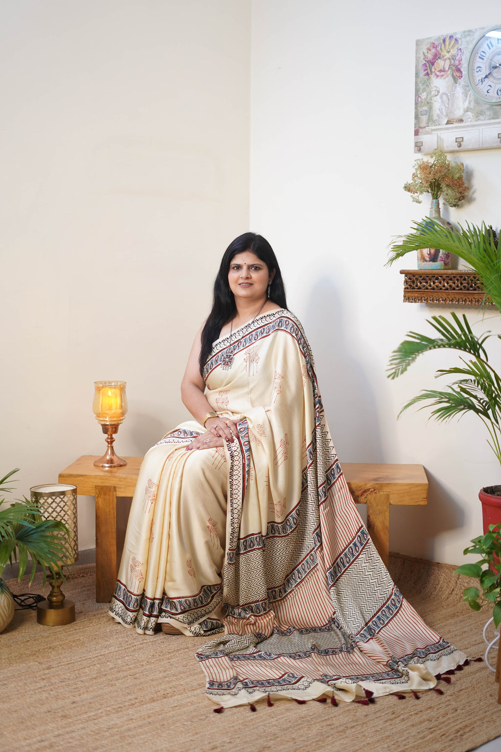 Ivory Printed Modal Saree