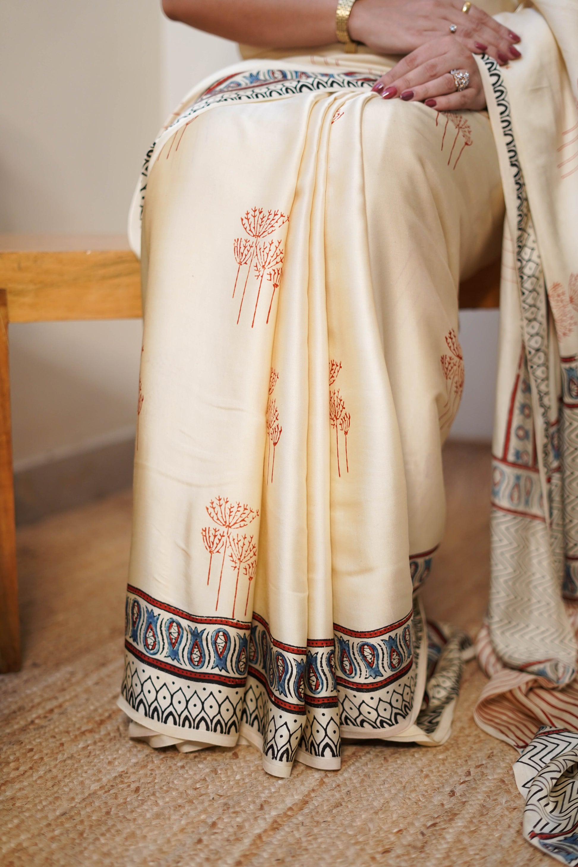 Ivory Printed Modal Saree