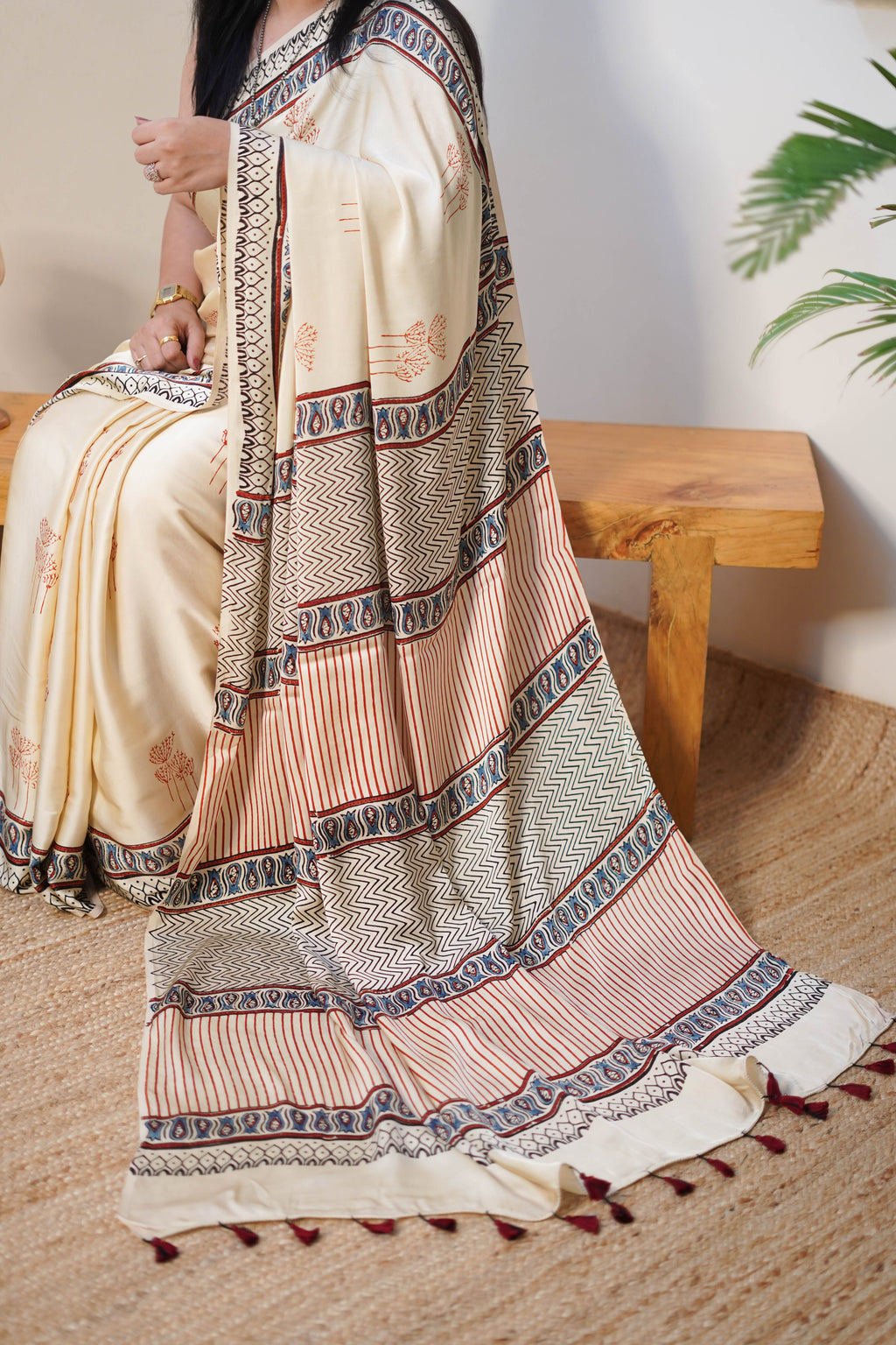 Ivory Printed Modal Saree