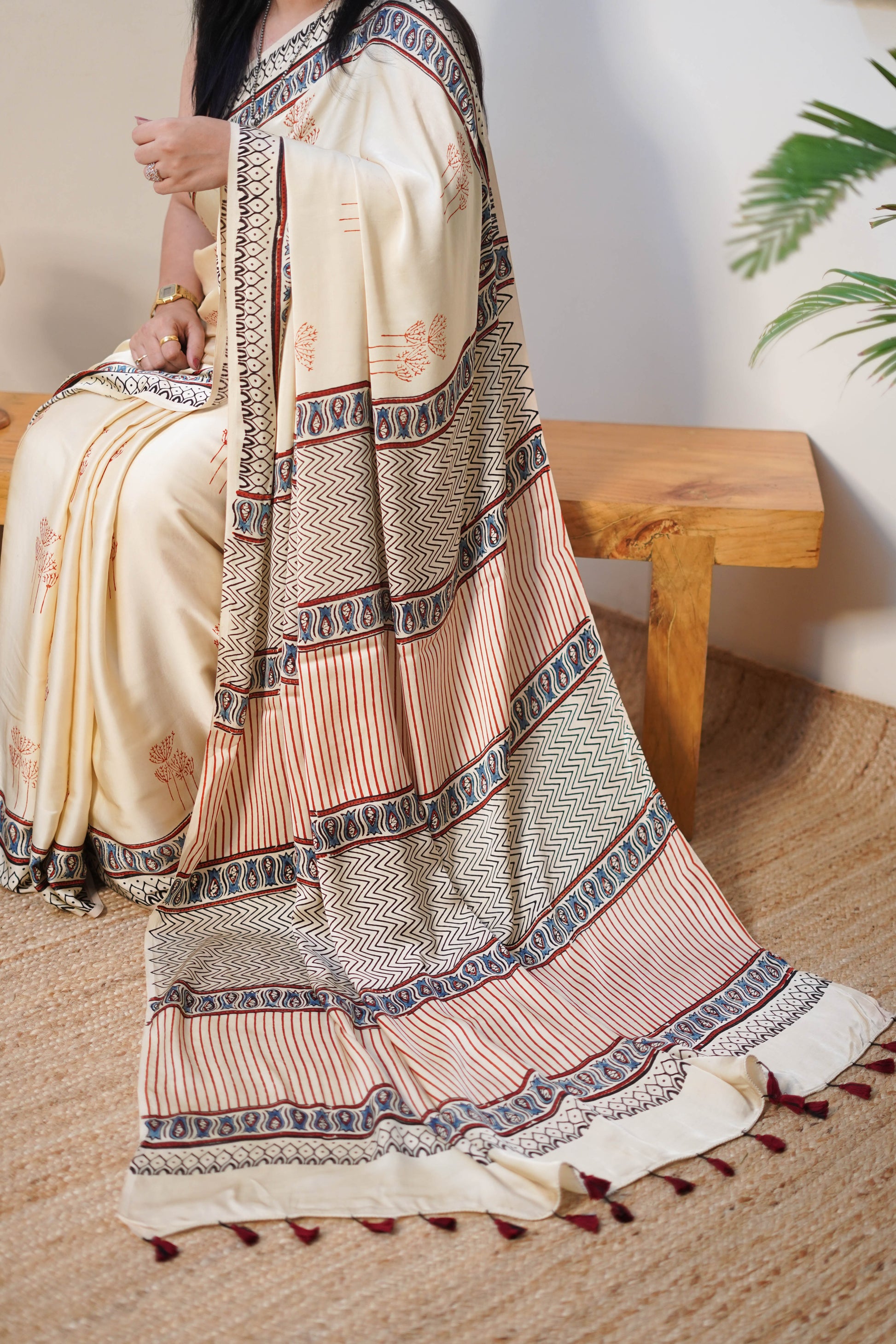 Ivory Printed Modal Saree
