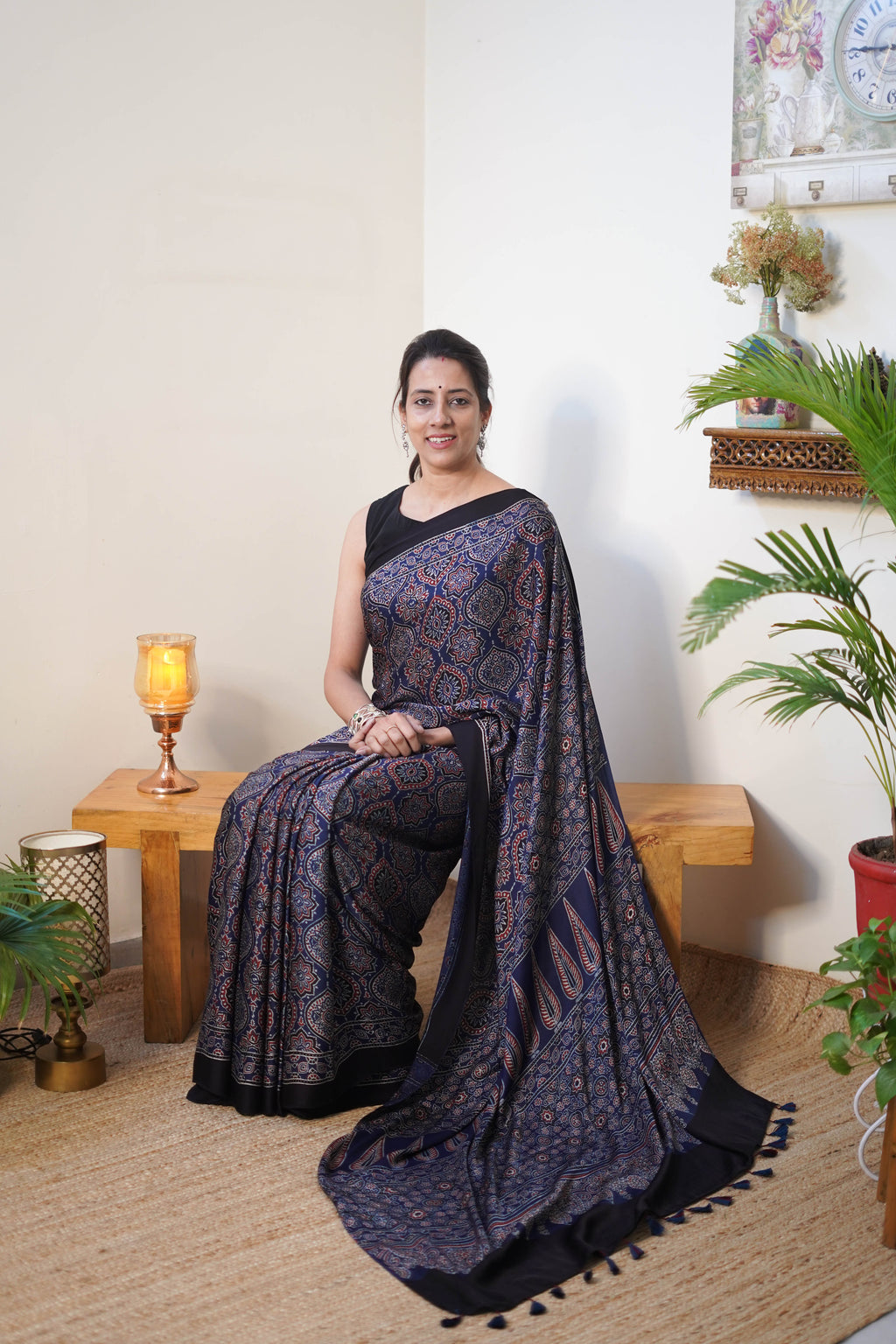 Navy Blue Printed Modal Saree
