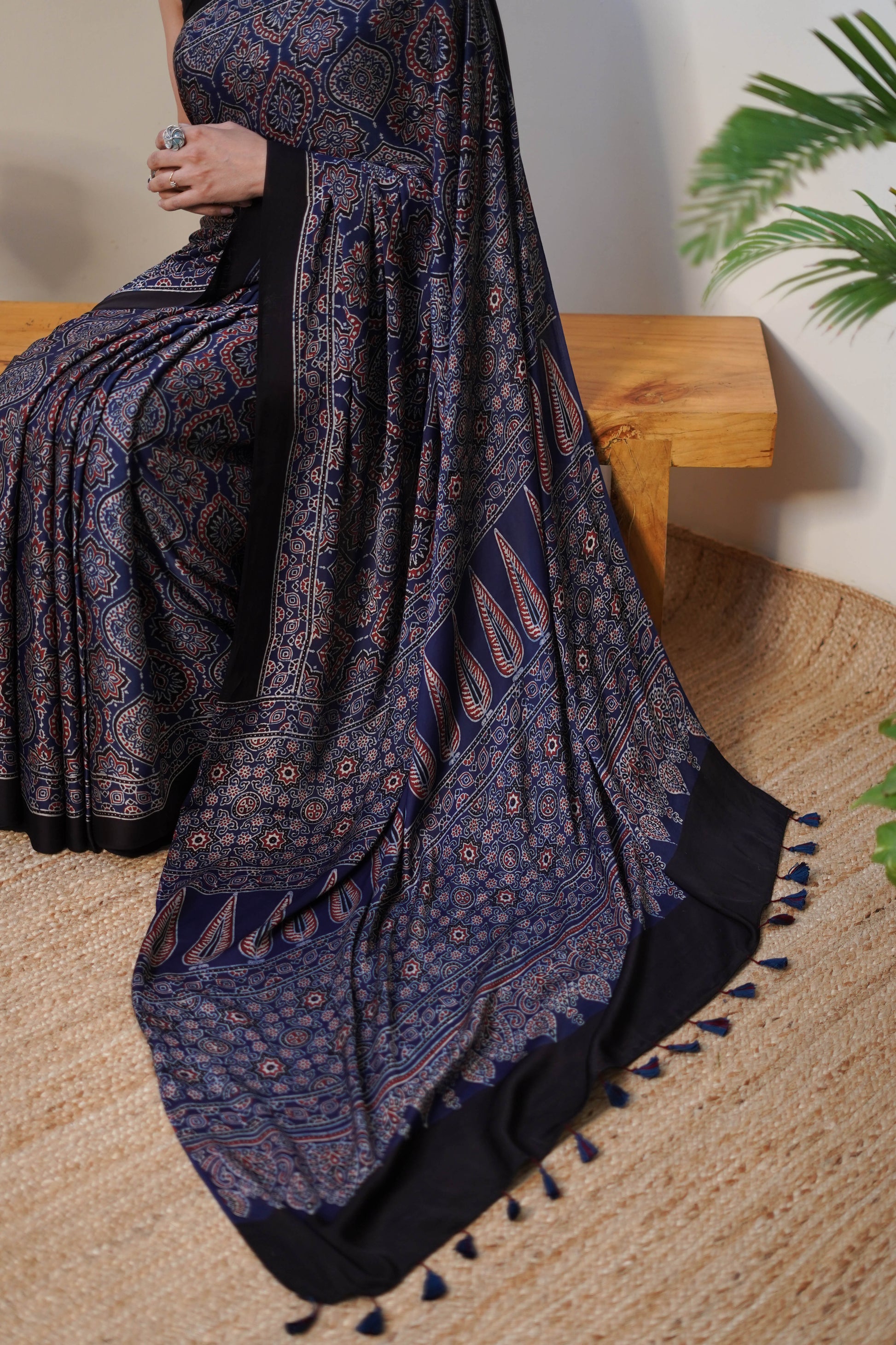 Navy Blue Printed Modal Saree