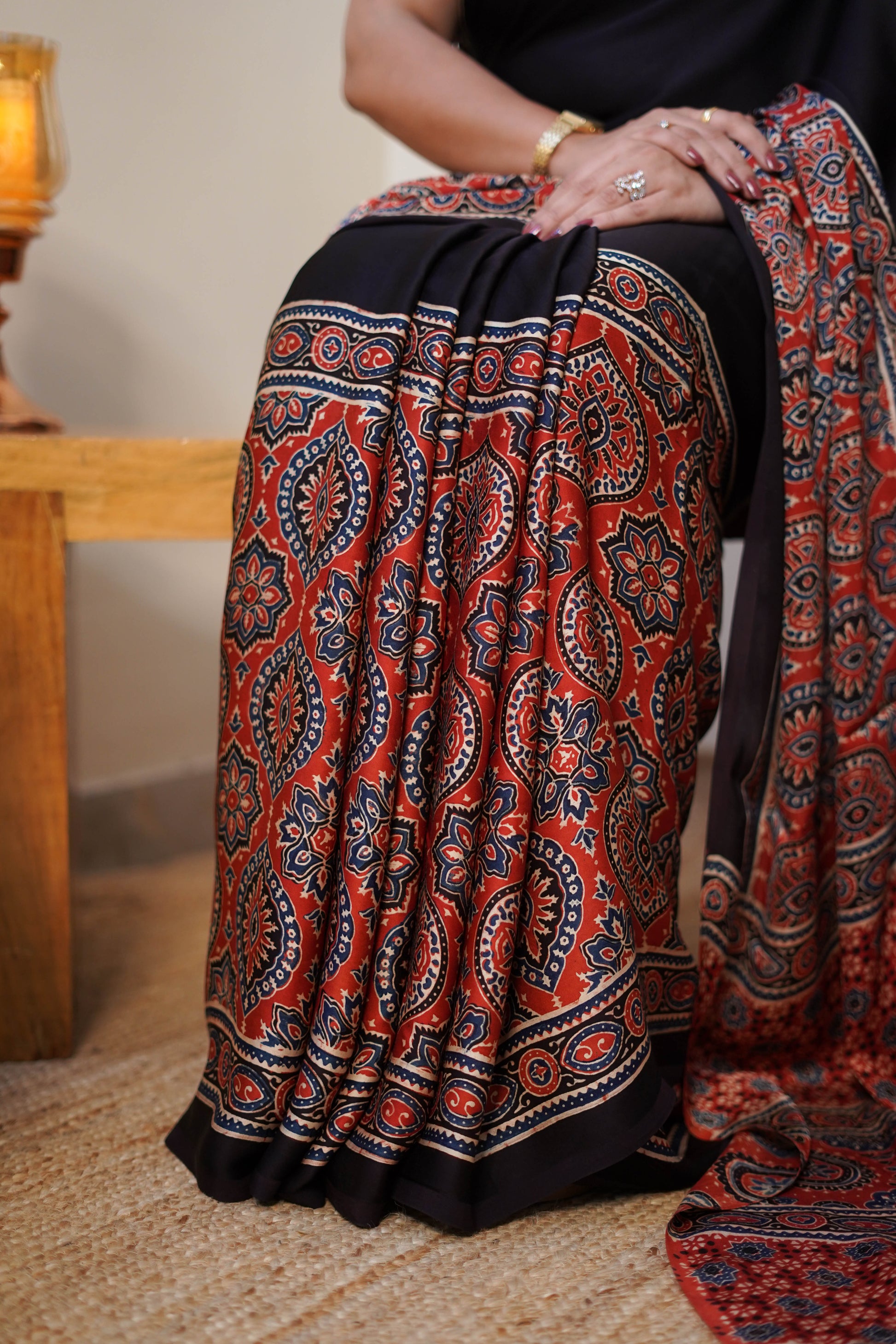 Black & Rust Printed Modal Saree