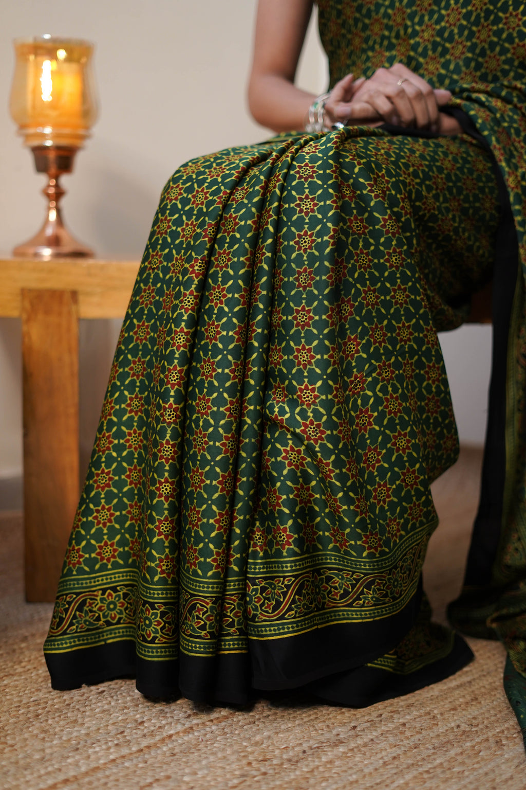 Green Printed Modal Saree