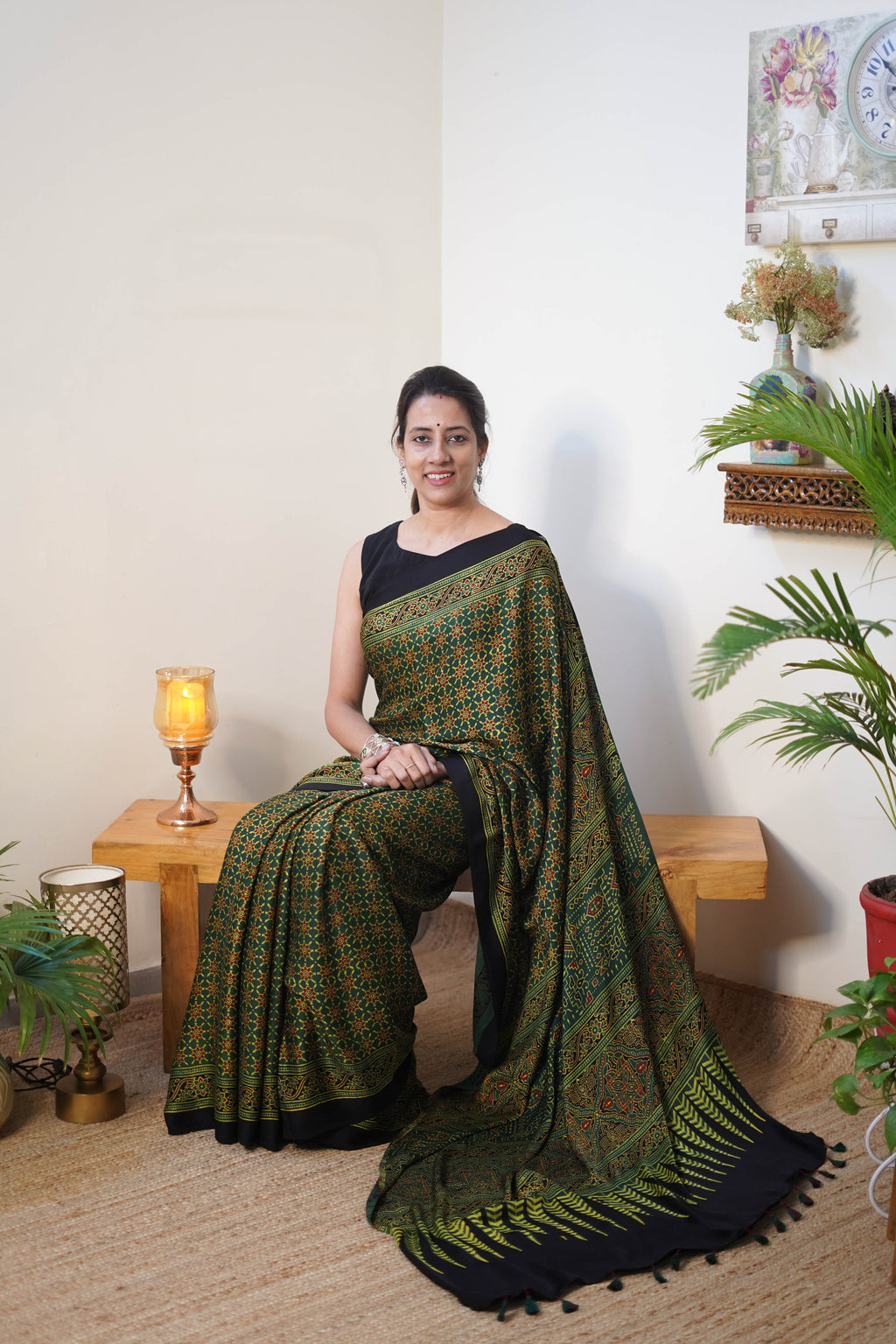 Green Printed Modal Saree