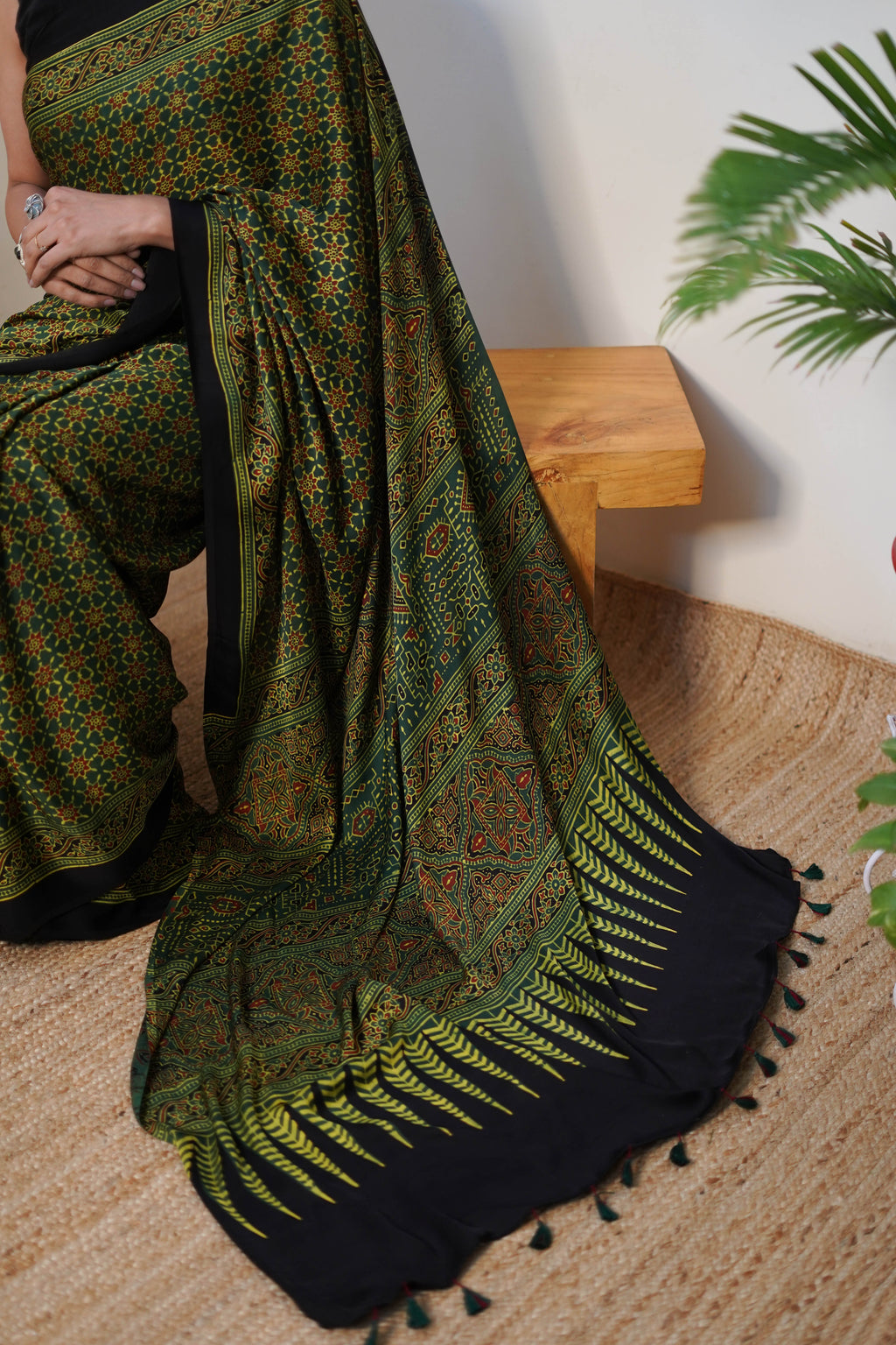 Green Printed Modal Saree