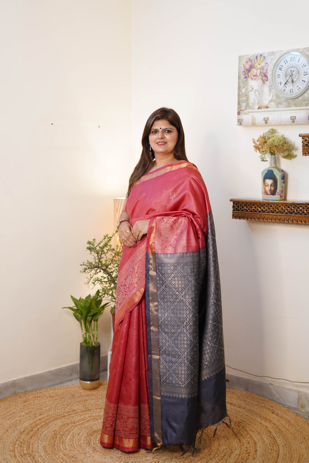 Elegant Kosa Silk Saree in Rich Maroon and Grey with Intricate Border Design