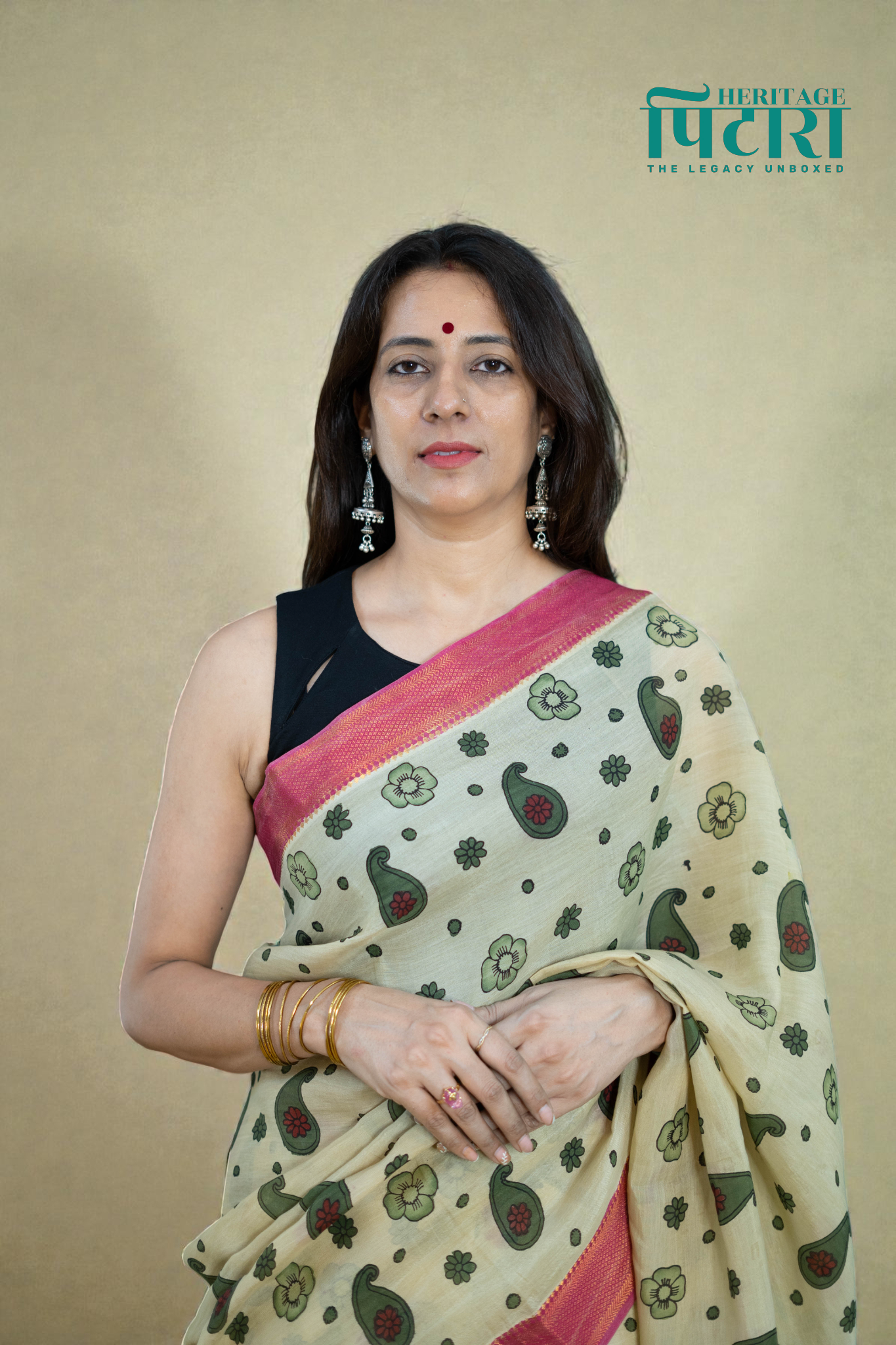 Cream Kalamkari Magalgiri Saree – Paisley Print with Artistic Pallu