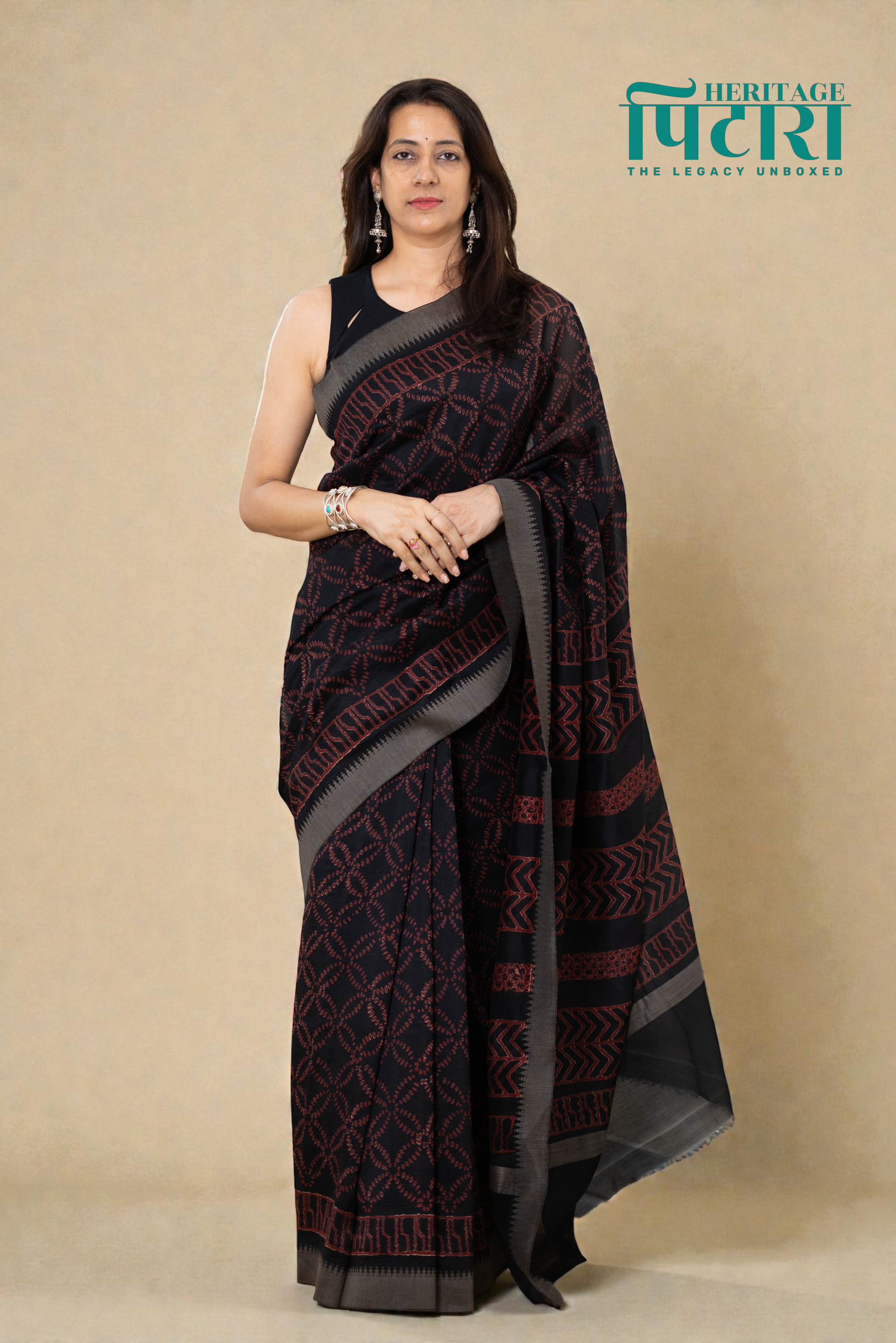 Handwoven Chanderi Silk Saree with Geometric Patterns