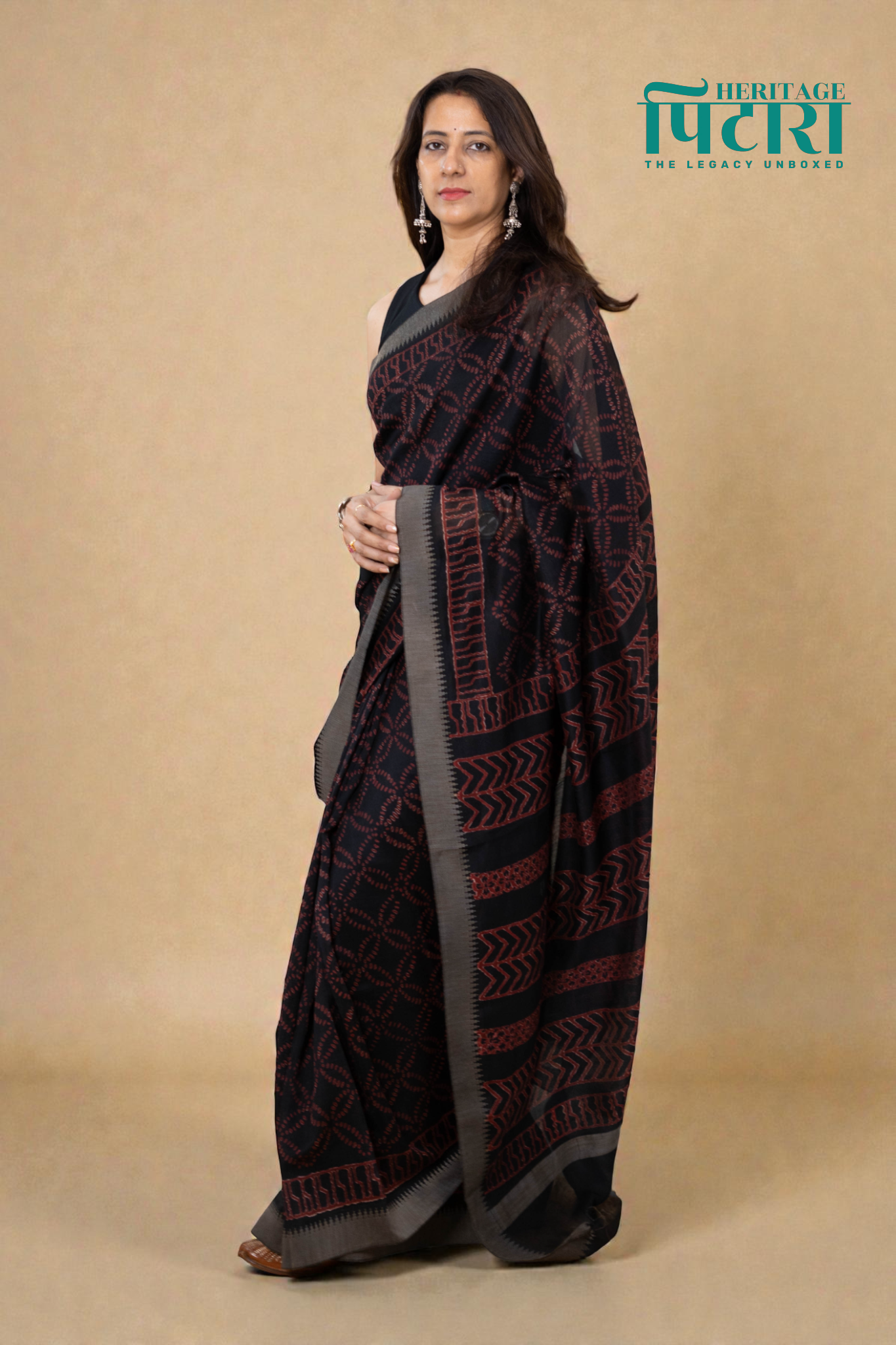 Handwoven Chanderi Silk Saree with Geometric Patterns
