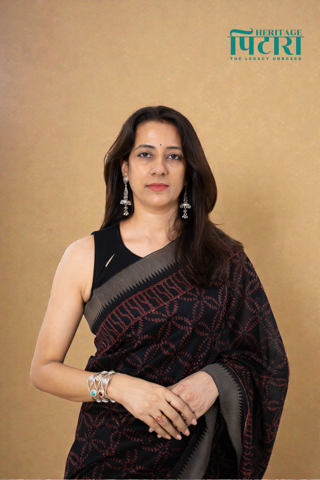 Handwoven Chanderi Silk Saree with Geometric Patterns