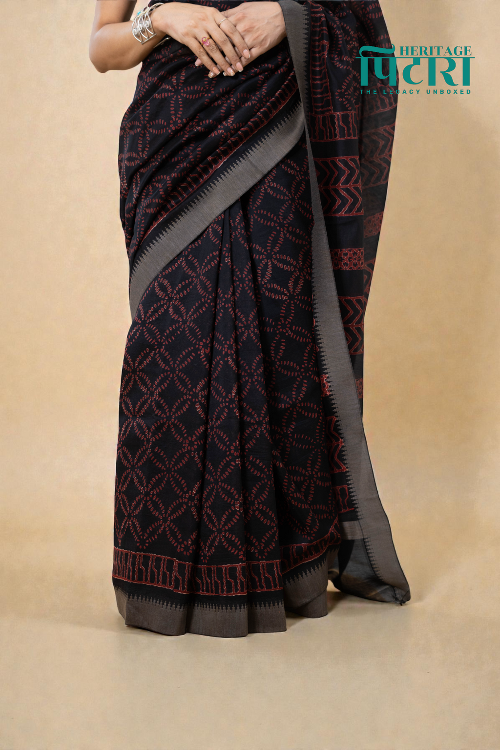 Handwoven Chanderi Silk Saree with Geometric Patterns