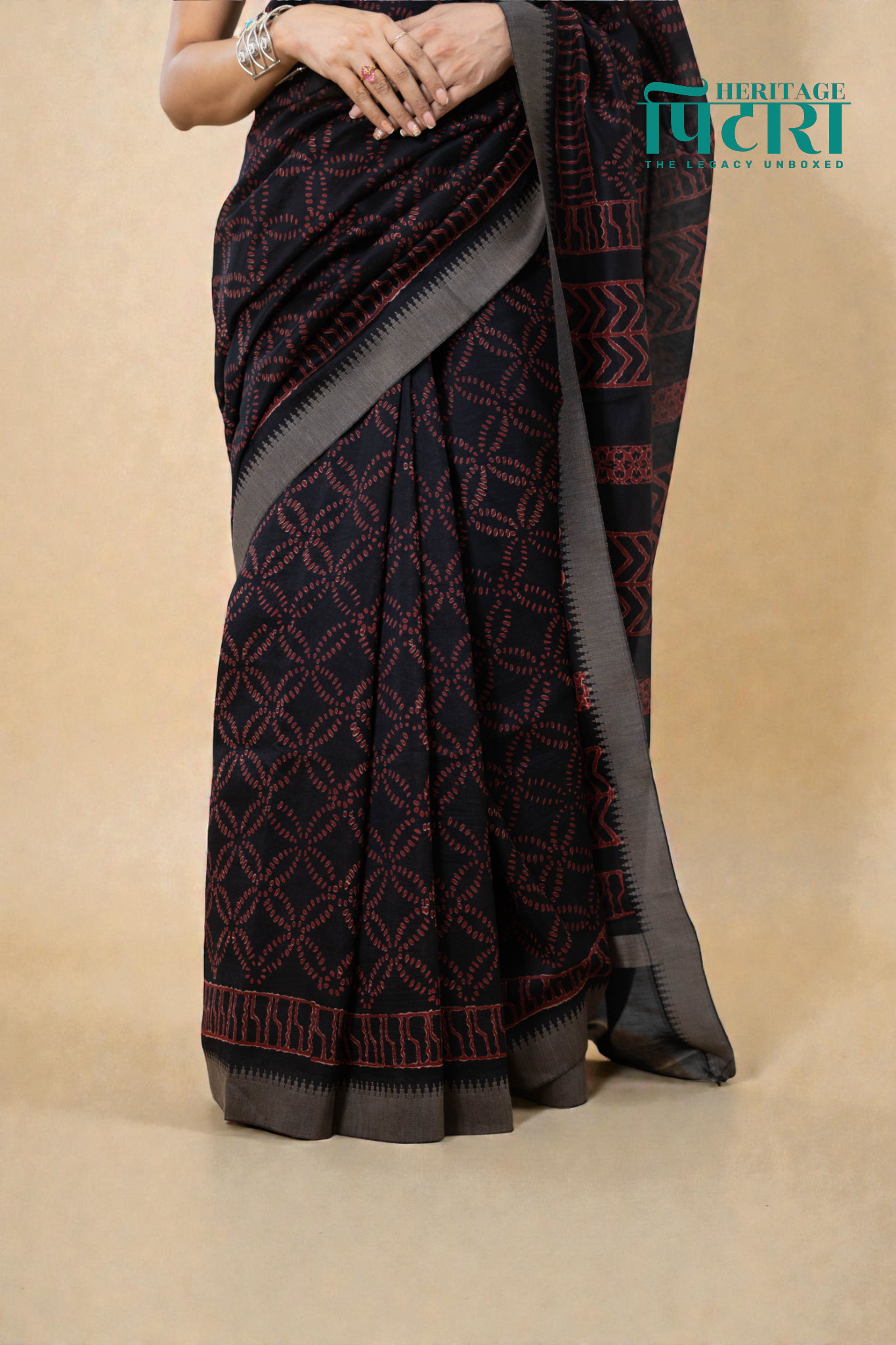 Handwoven Chanderi Silk Saree with Geometric Patterns