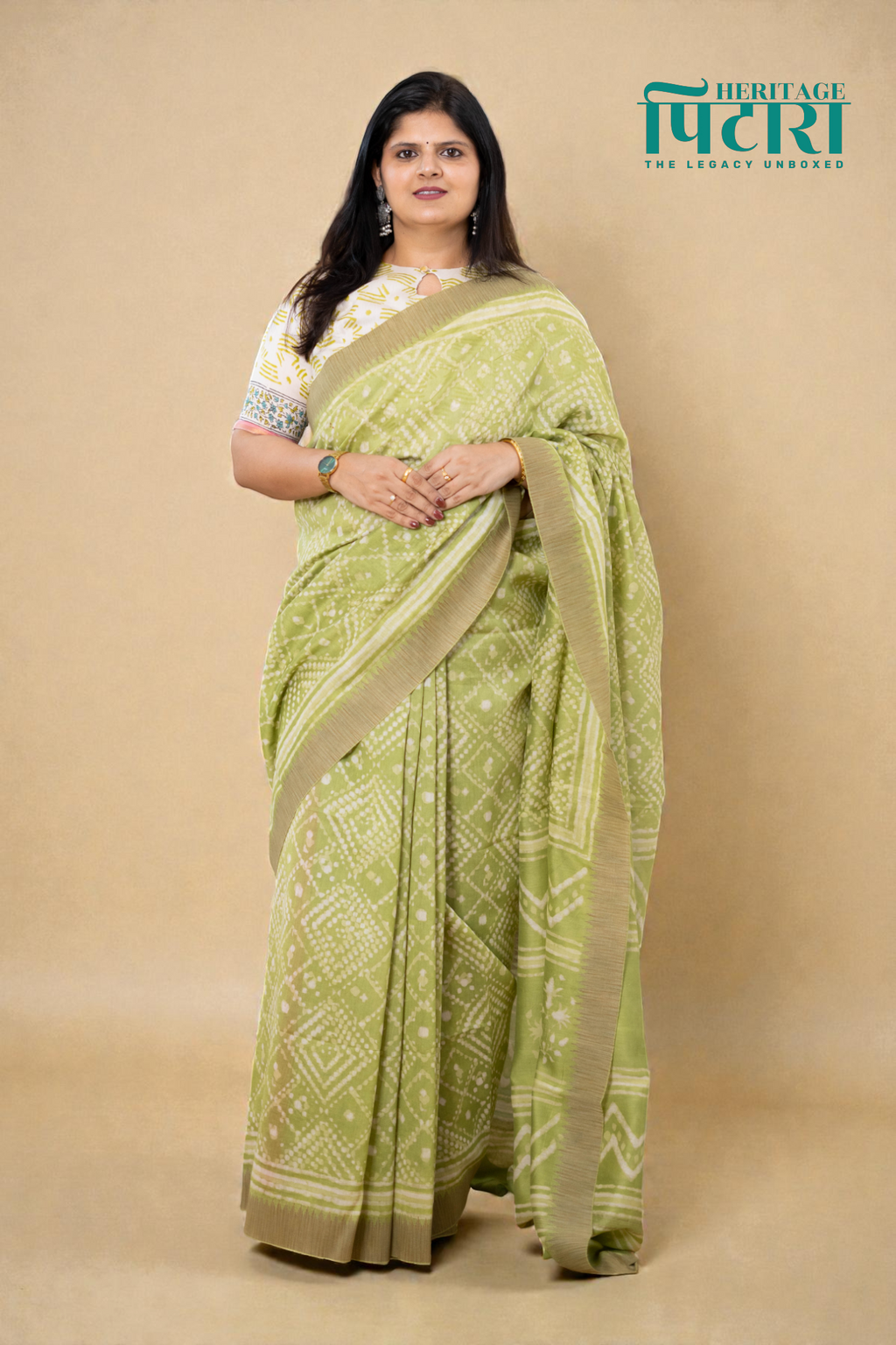 Handwoven Chanderi Silk Saree in Soft Green with Geometric Prints