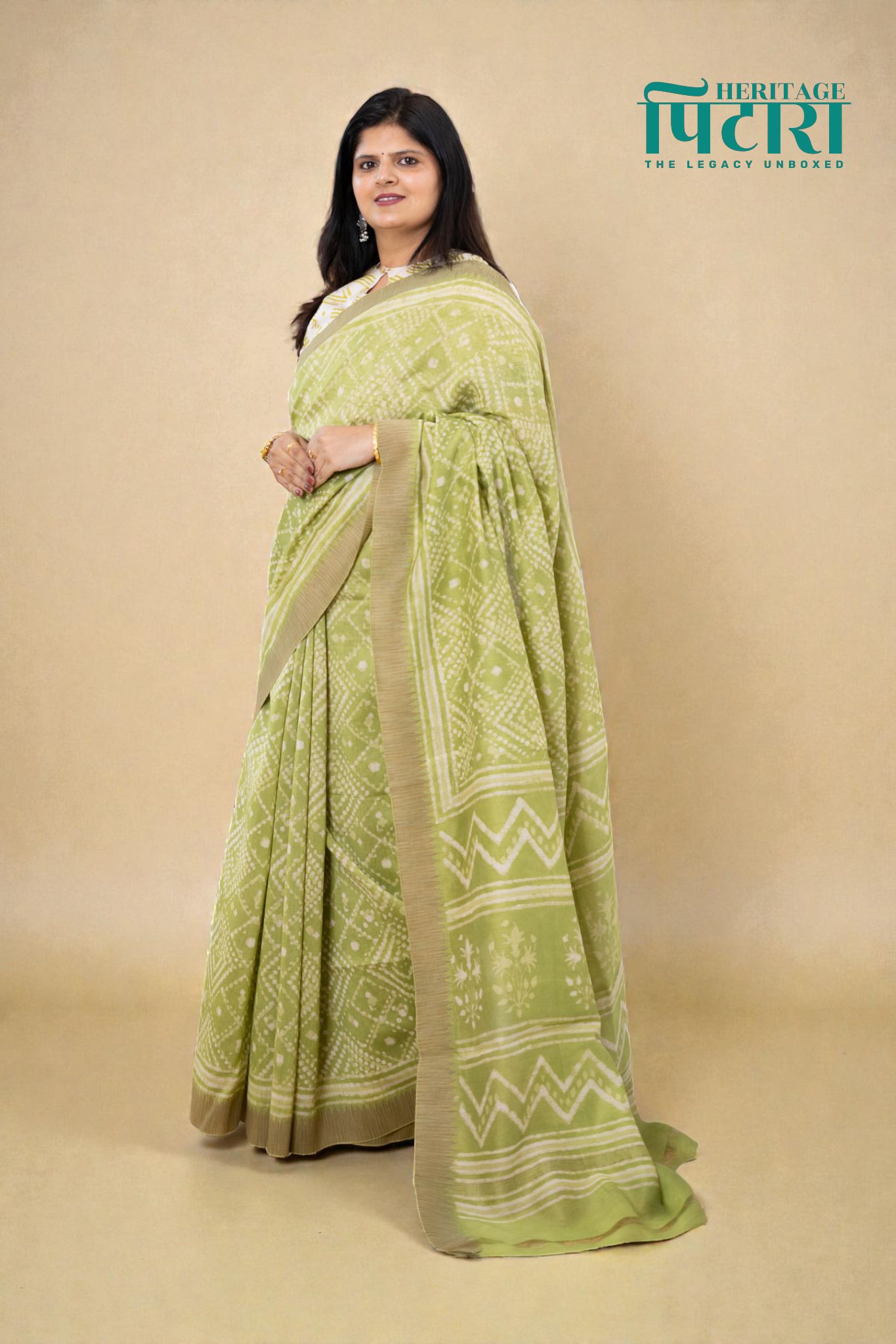 Handwoven Chanderi Silk Saree in Soft Green with Geometric Prints