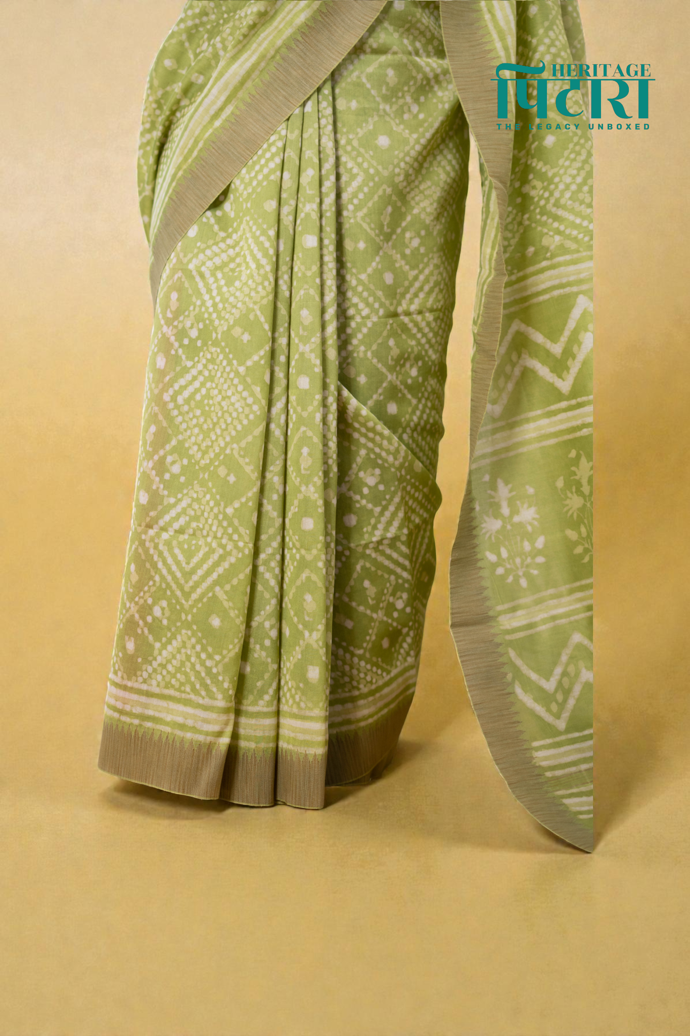 Handwoven Chanderi Silk Saree in Soft Green with Geometric Prints