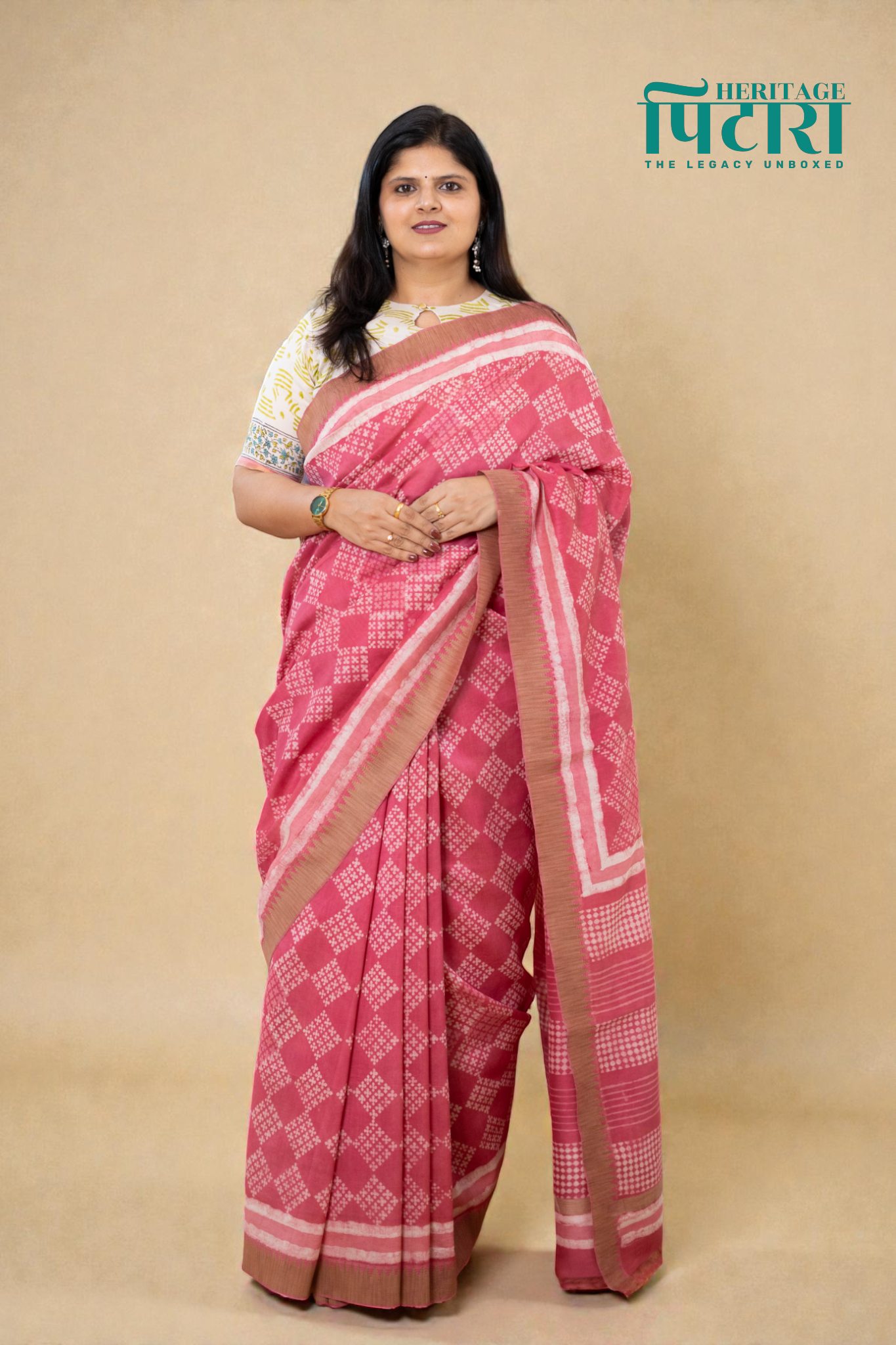 Handwoven Chanderi Silk Saree in Soft Pink with Geometric Prints