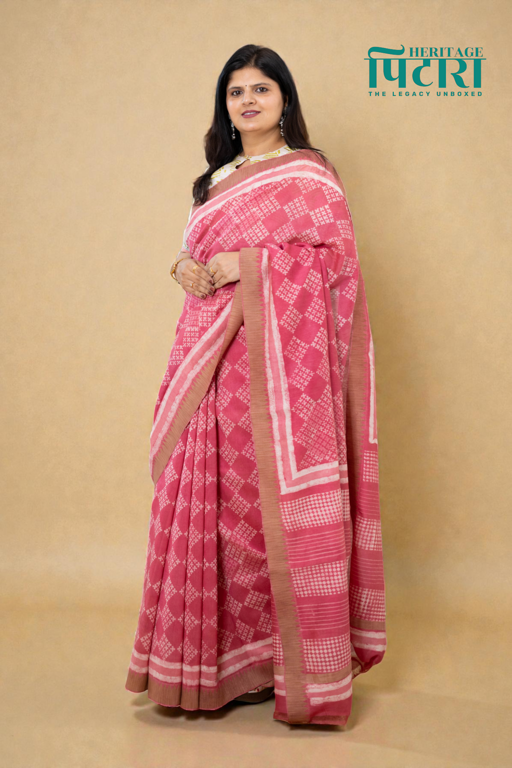 Handwoven Chanderi Silk Saree in Soft Pink with Geometric Prints