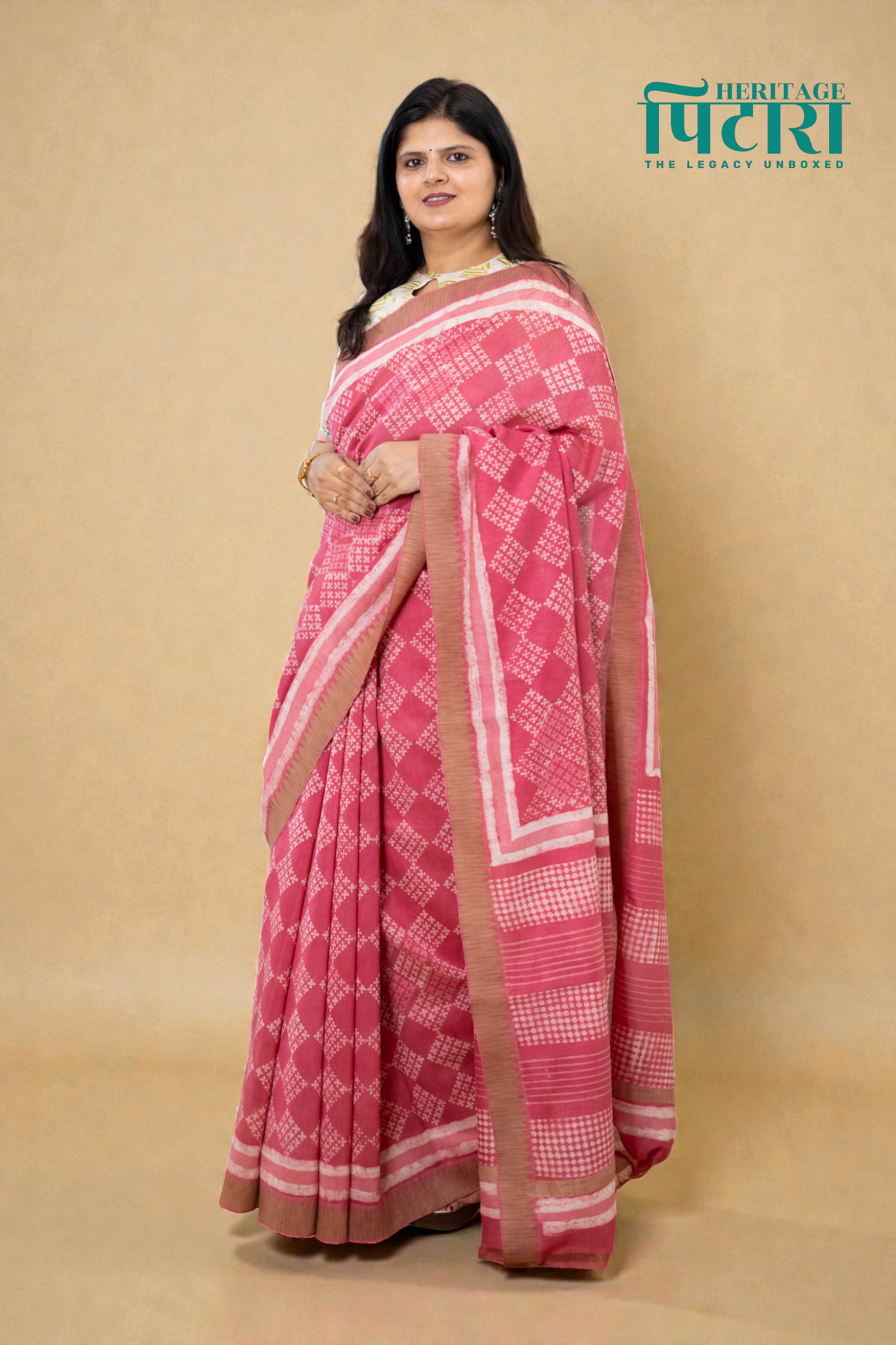 Handwoven Chanderi Silk Saree in Soft Pink with Geometric Prints