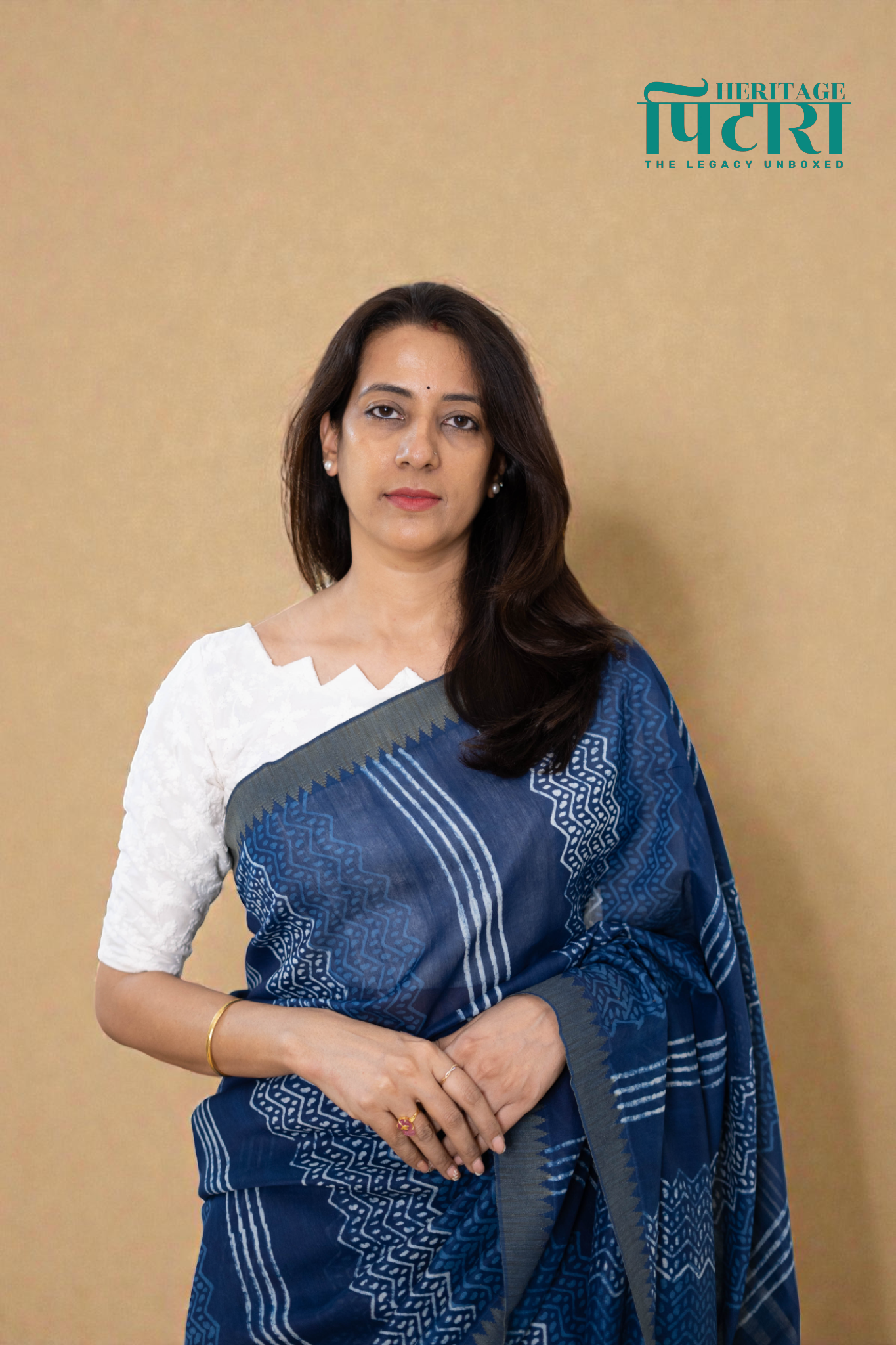 Elegant Chanderi Silk Saree in Indigo with Abstract Patterns