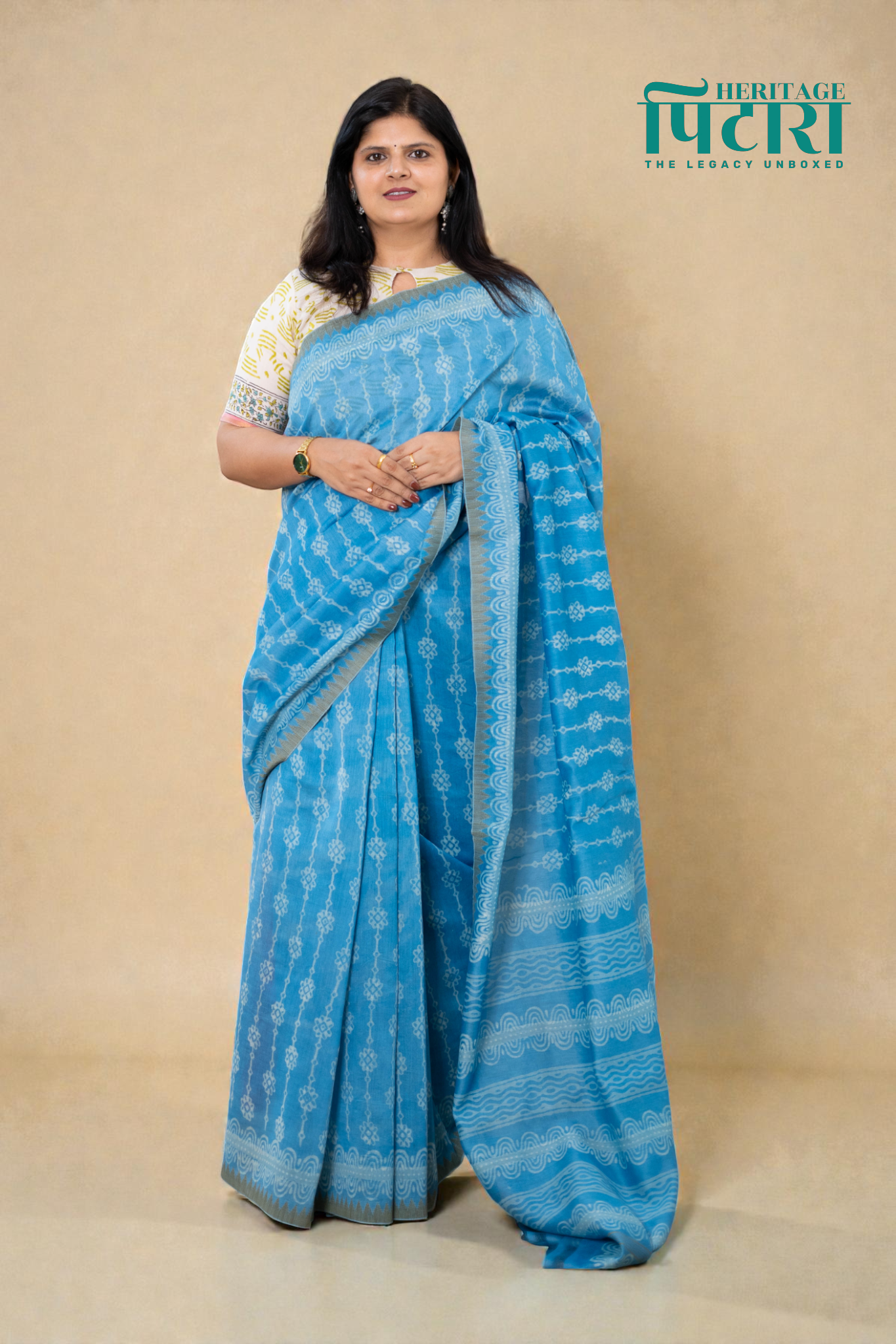 Elegant Chanderi Silk Saree in Light Blue with Abstract Patterns