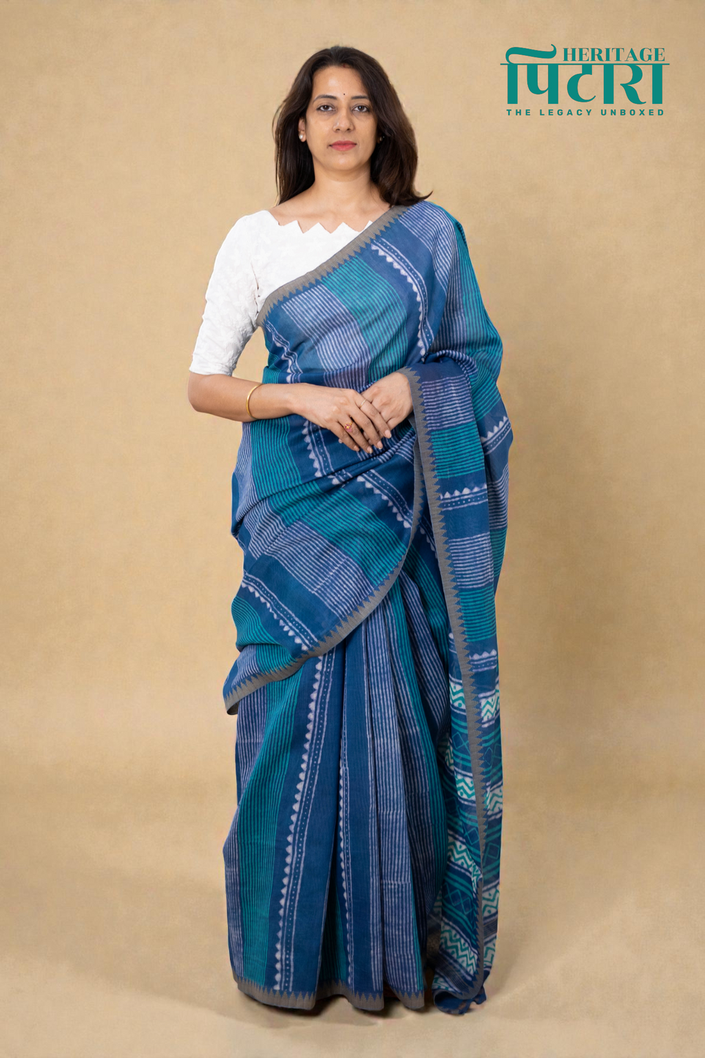 Elegant Chanderi Silk Saree in Indigo with Geometric Prints