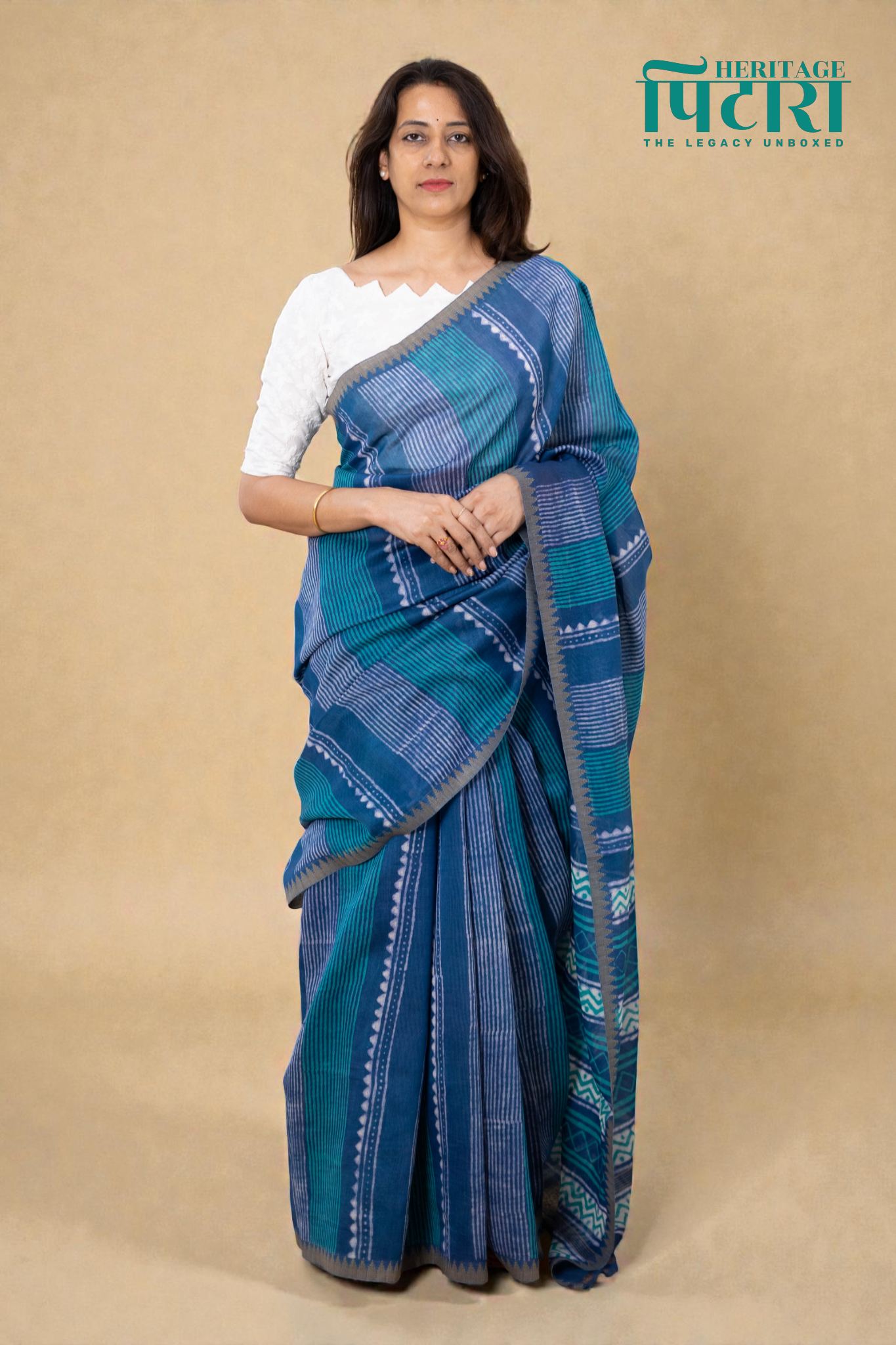 Elegant Chanderi Silk Saree in Indigo with Geometric Prints