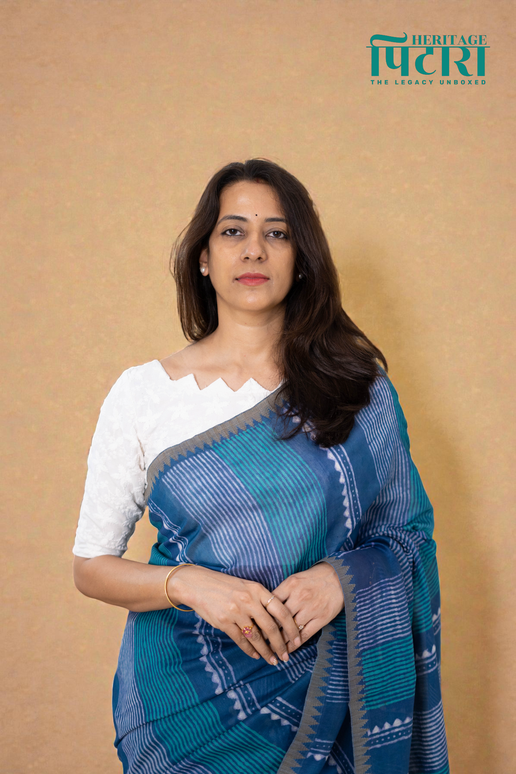 Elegant Chanderi Silk Saree in Indigo with Geometric Prints