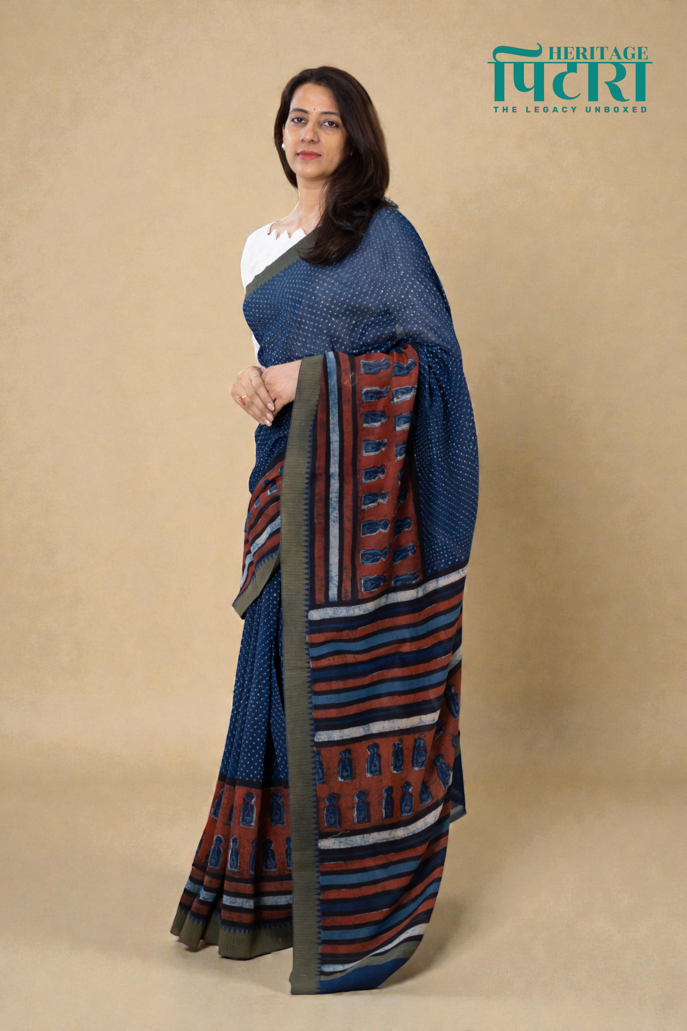 Elegant Chanderi Saree in Deep Indigo with Earthy Accents