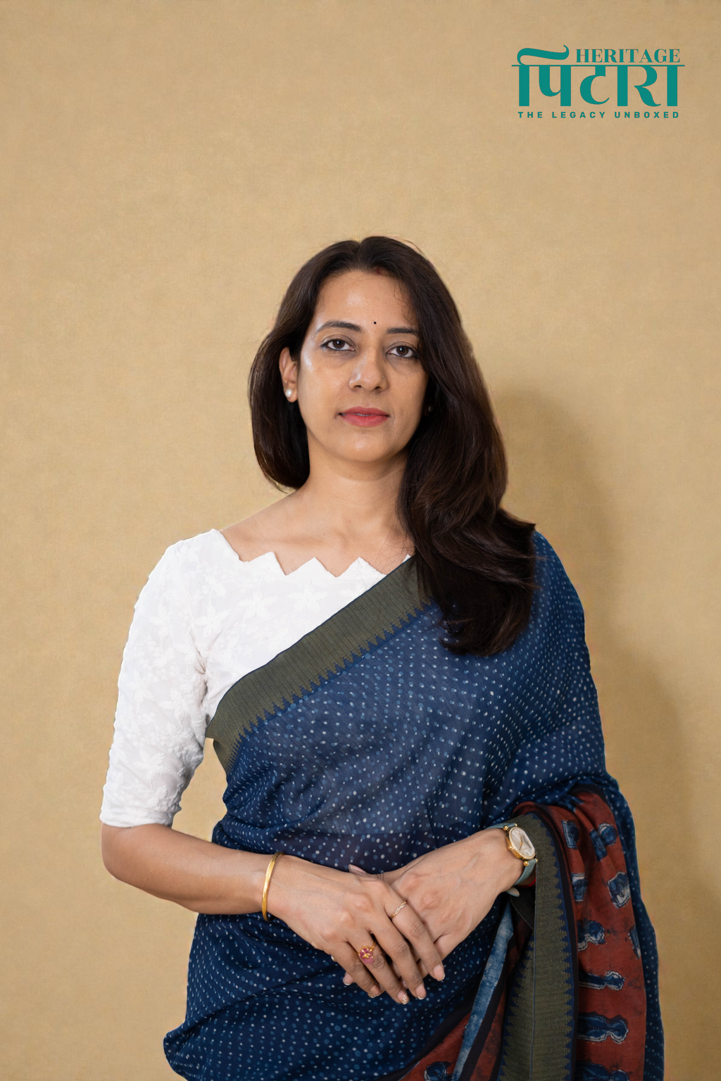 Elegant Chanderi Saree in Deep Indigo with Earthy Accents