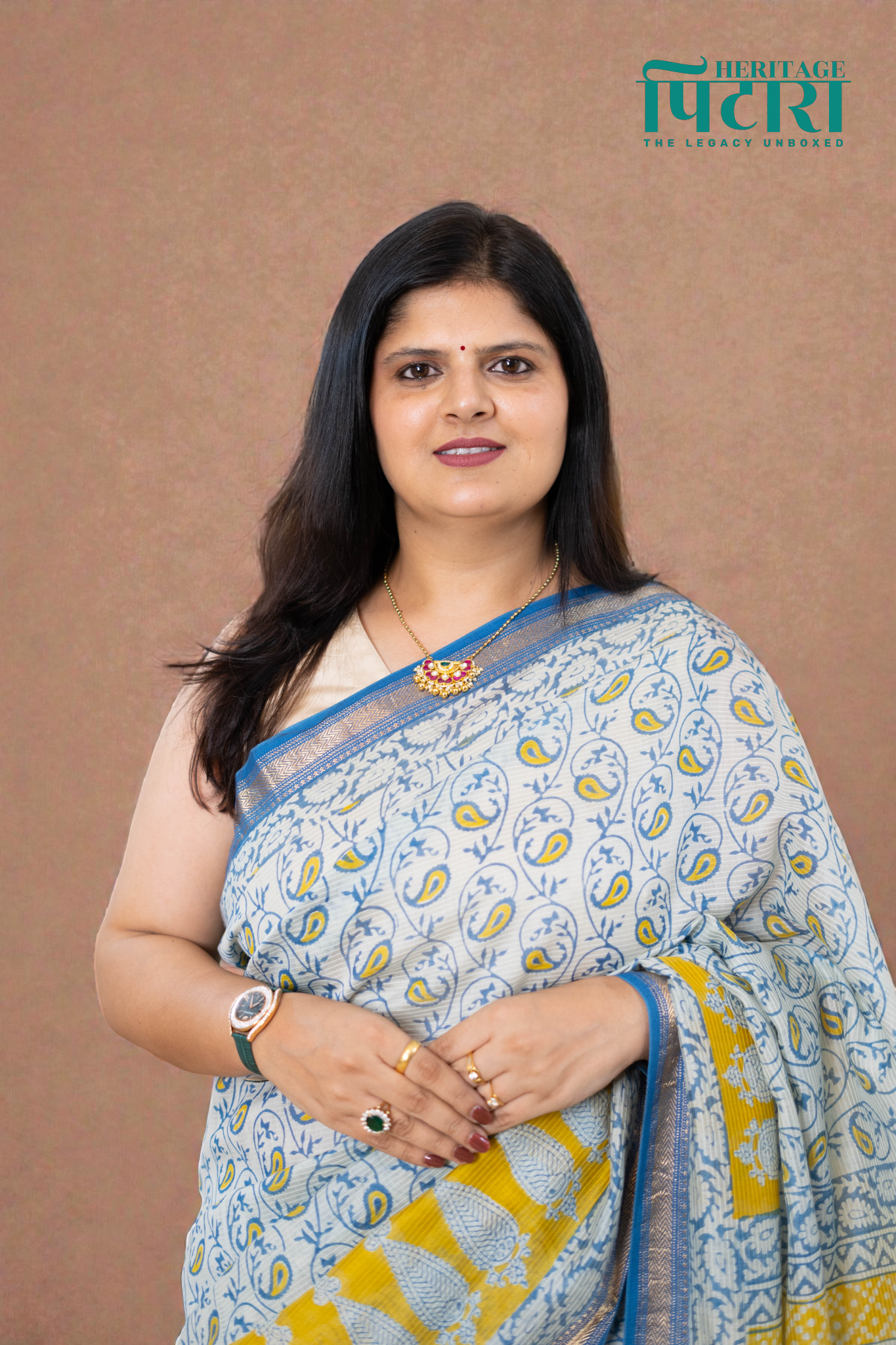 Graceful Bagh Print Maheshwari Silk Saree in Indigo and Mustard